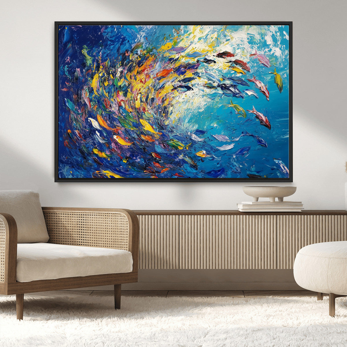 Colorful Swirling Fish School Wall Art Canvas Print |