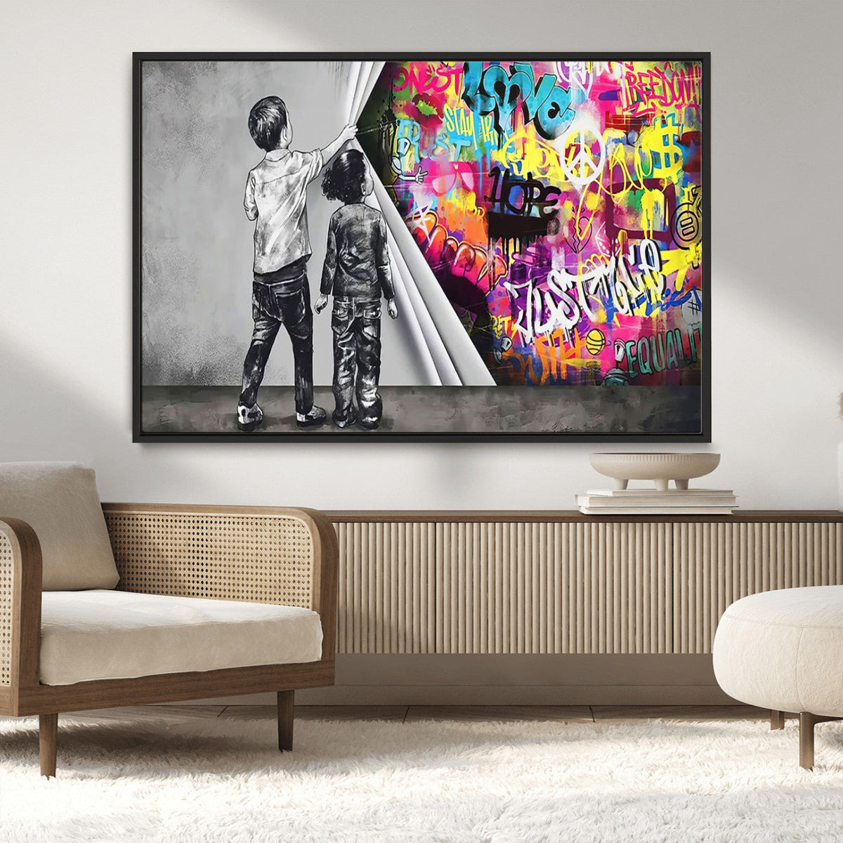 Banksy Print - Street Art Canvas Wall Art - Kids Revealing