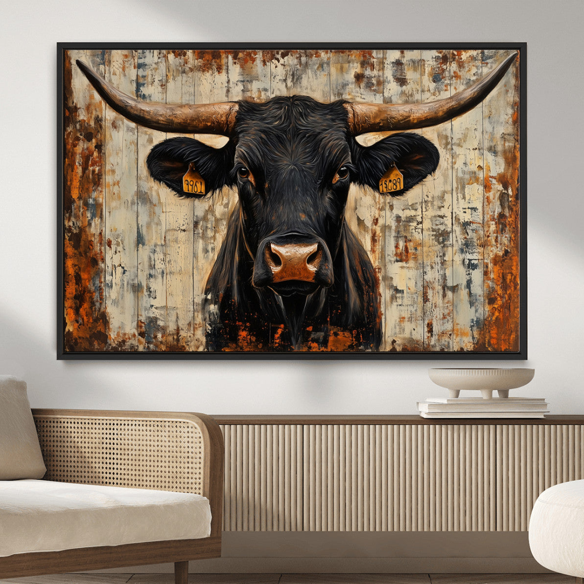Rustic Texas Artwork Wall Art Canvas Print - Abstract Cow