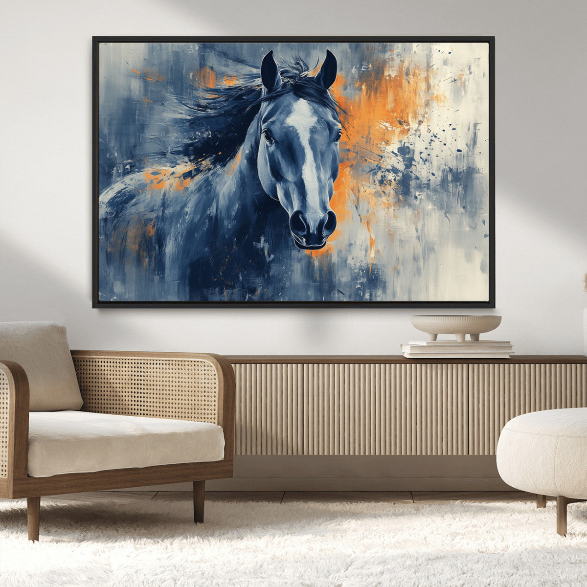 Abstract Blue Horse Wall Art Print Canvas | Horse Wall Art