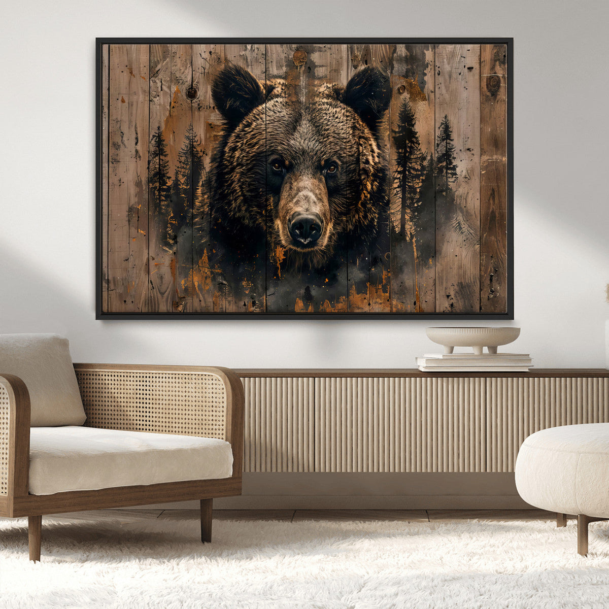 Rustic Grizzly 399 Wall Art | Triptych Canvas Print | Rustic