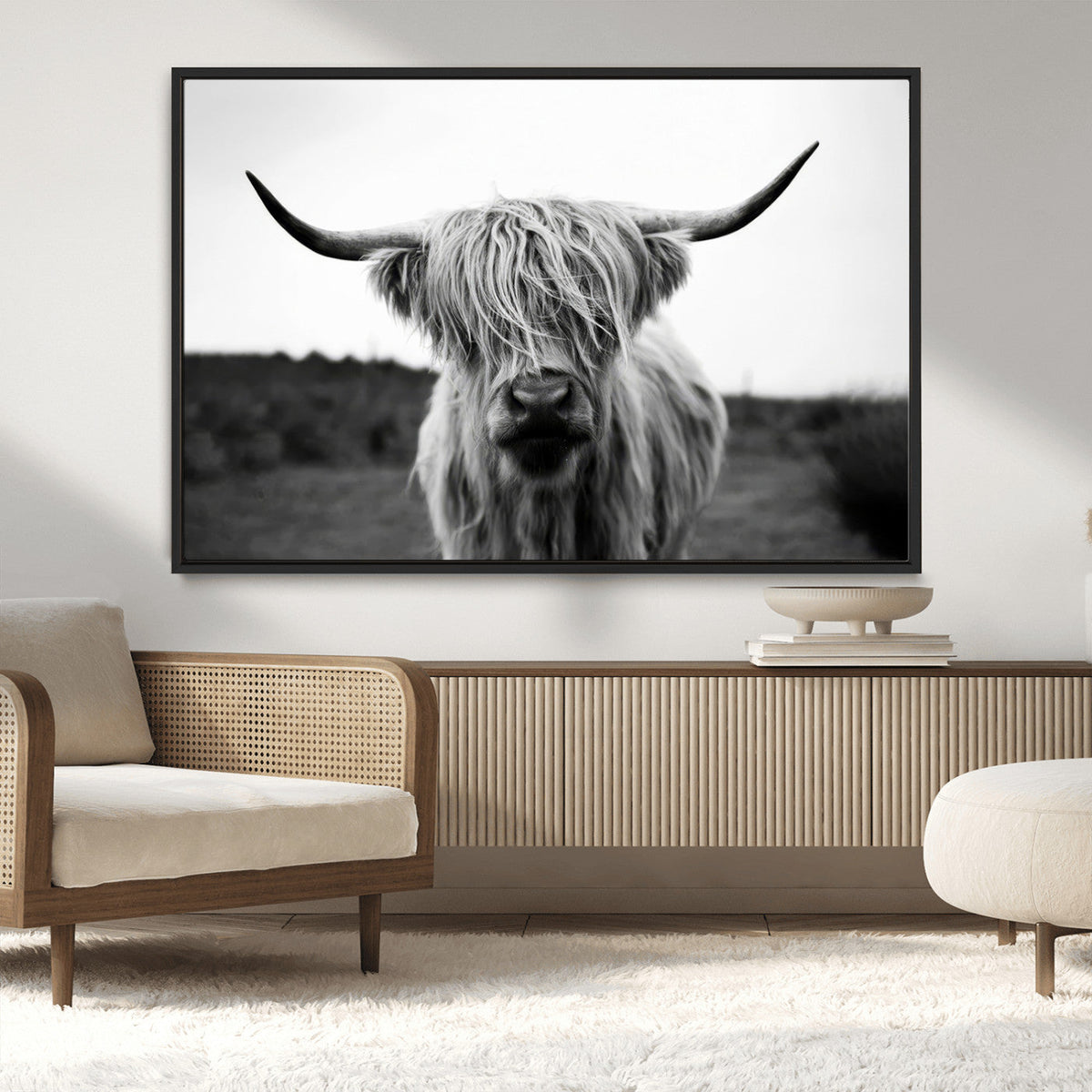 Highland Cow Wall Art | Black and White Farmhouse Decor |