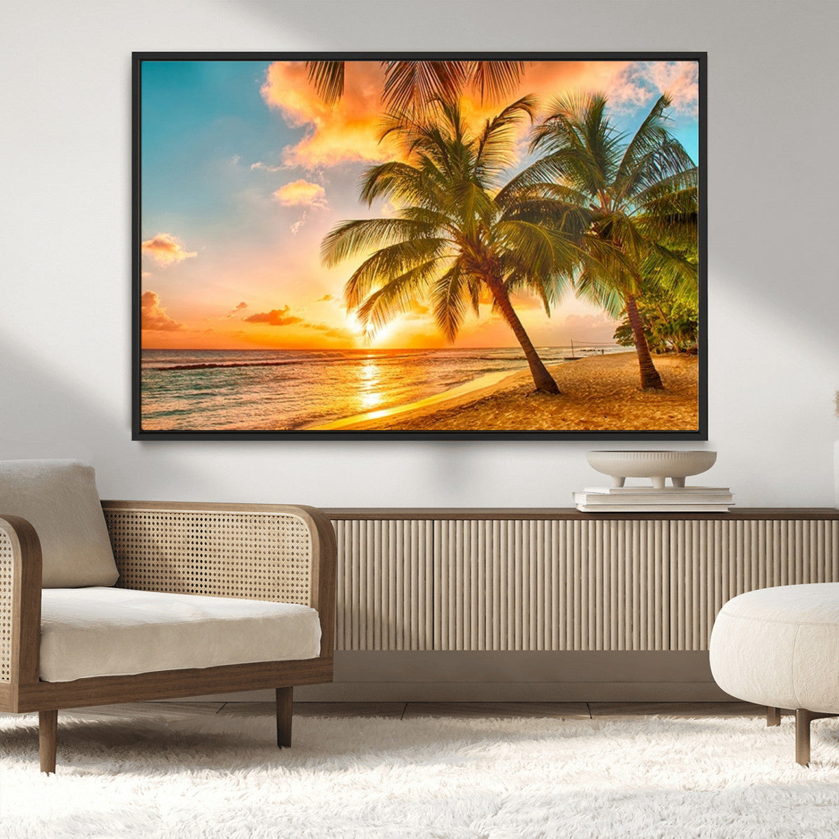 Tropical Sunset Beach Canvas Wall Art Print – Vibrant Palm