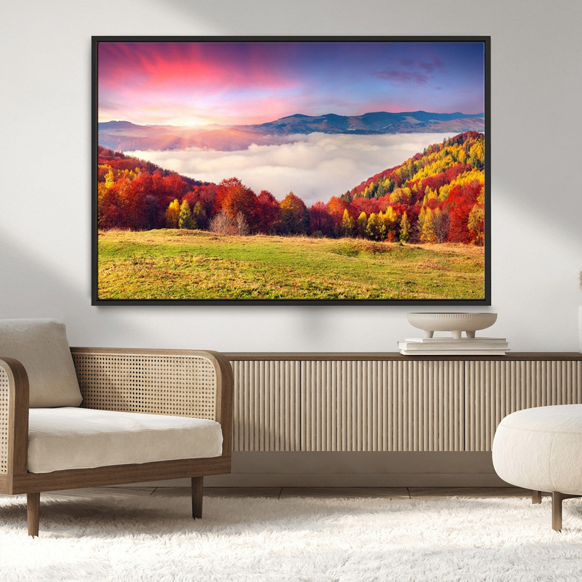 Autumn Mountain Foggy Landscape Wall Art Canvas Print |
