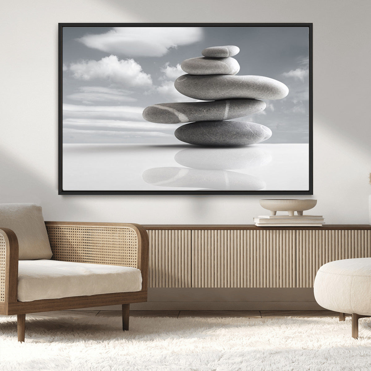 Still Life Black and White Zen Stones Wall Art Canvas,