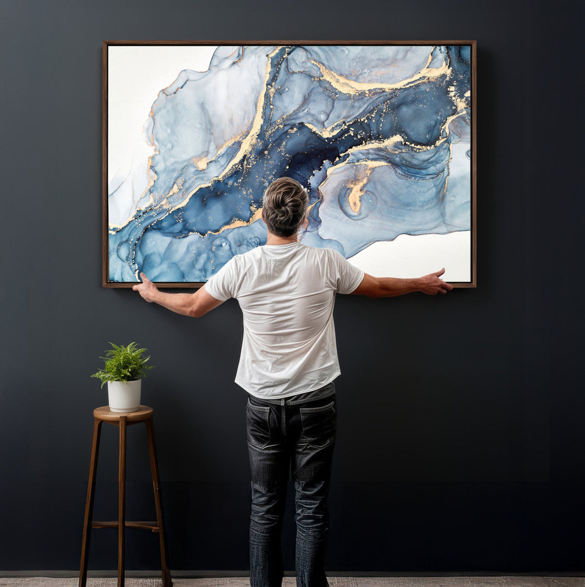 Blue Abstract Canvas Wall Art Print | Fluid Marble Effect Abstract Art