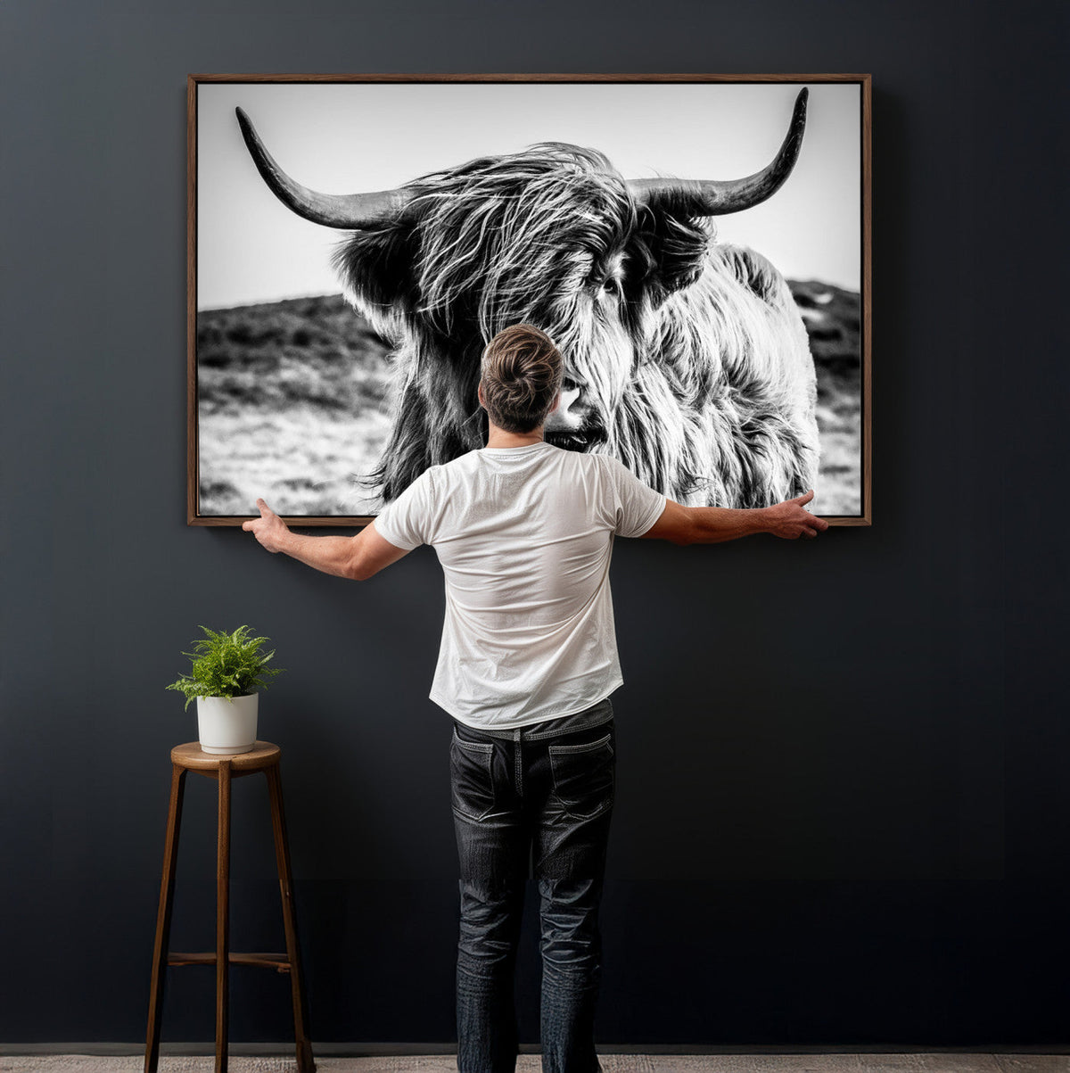 Black and White Scottish Cow Canvas Wall Art Highland Cattle