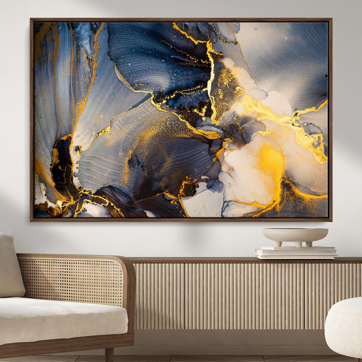 Large Abstract Wall Art Print - Gold and Blue Abstract