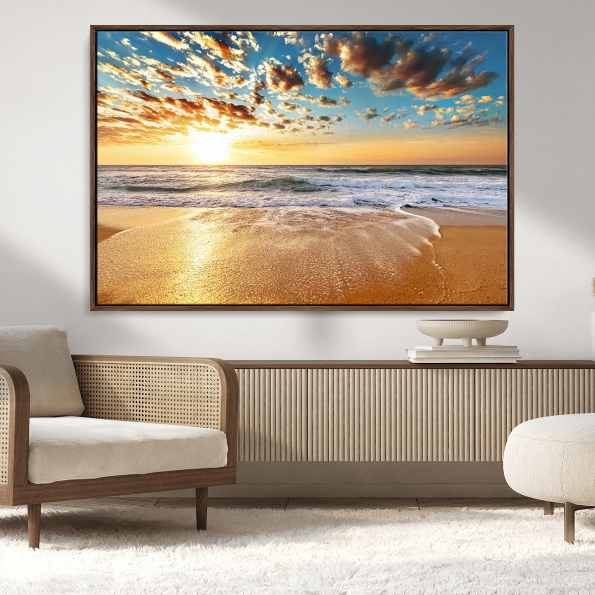 Golden Sunset Beach Print Canvas Wall Art, Giclee Canvas