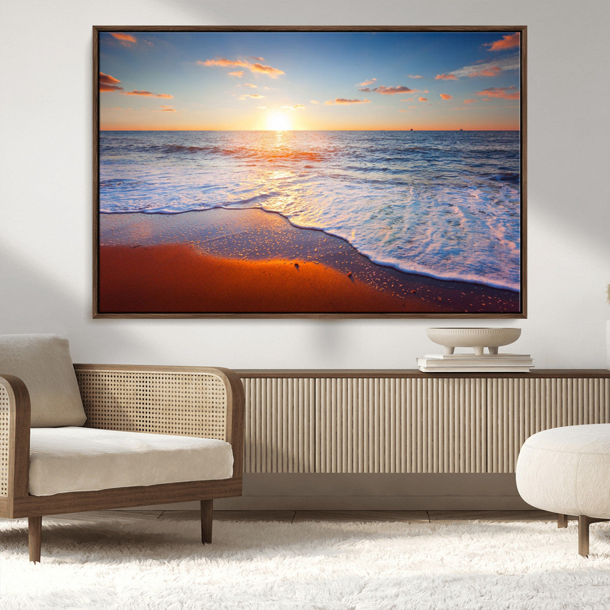 Tropical Ocean Sunset Wall Art Canvas Print, Golden Beach