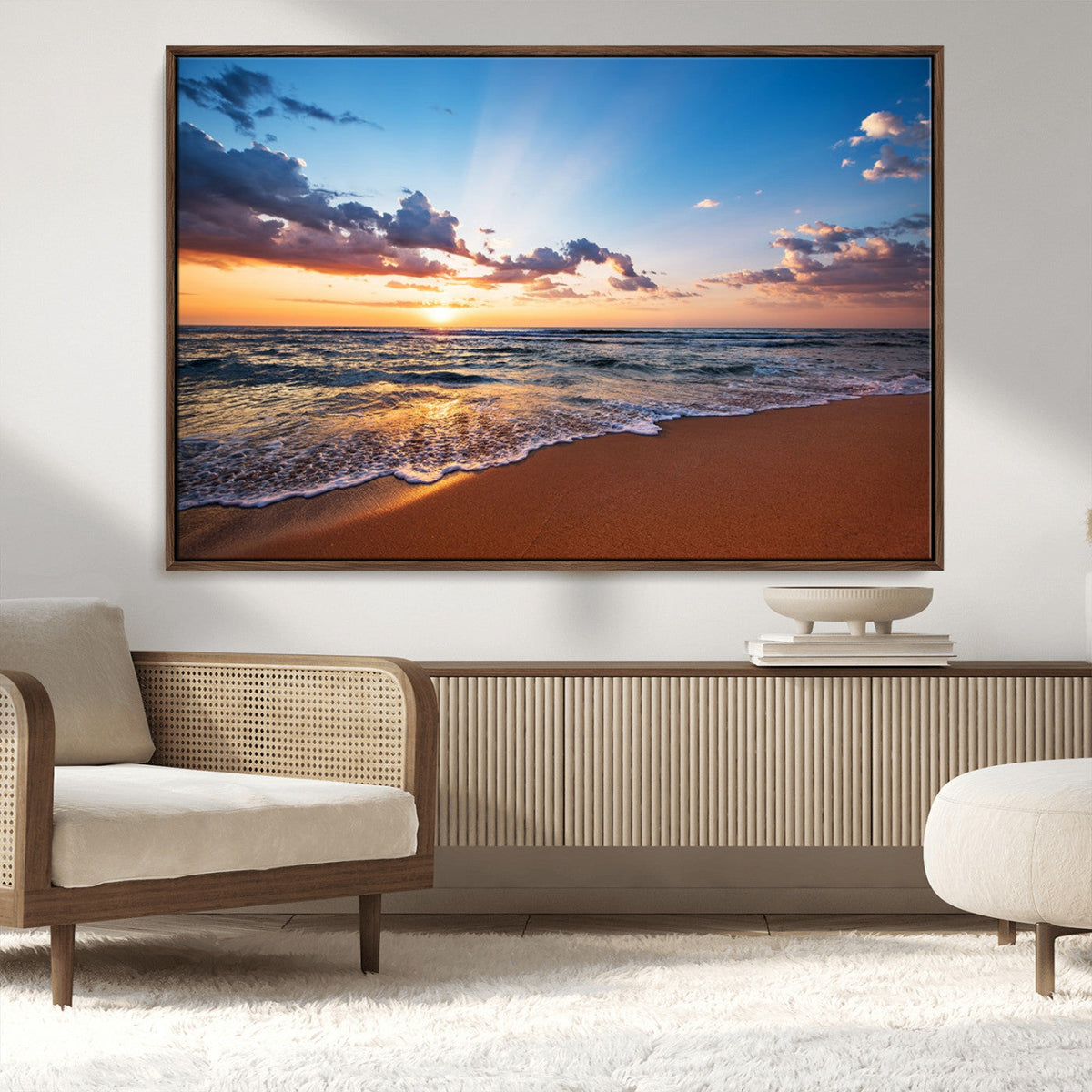Serene Ocean Sunset Canvas Print, Golden Hour Beach Wall