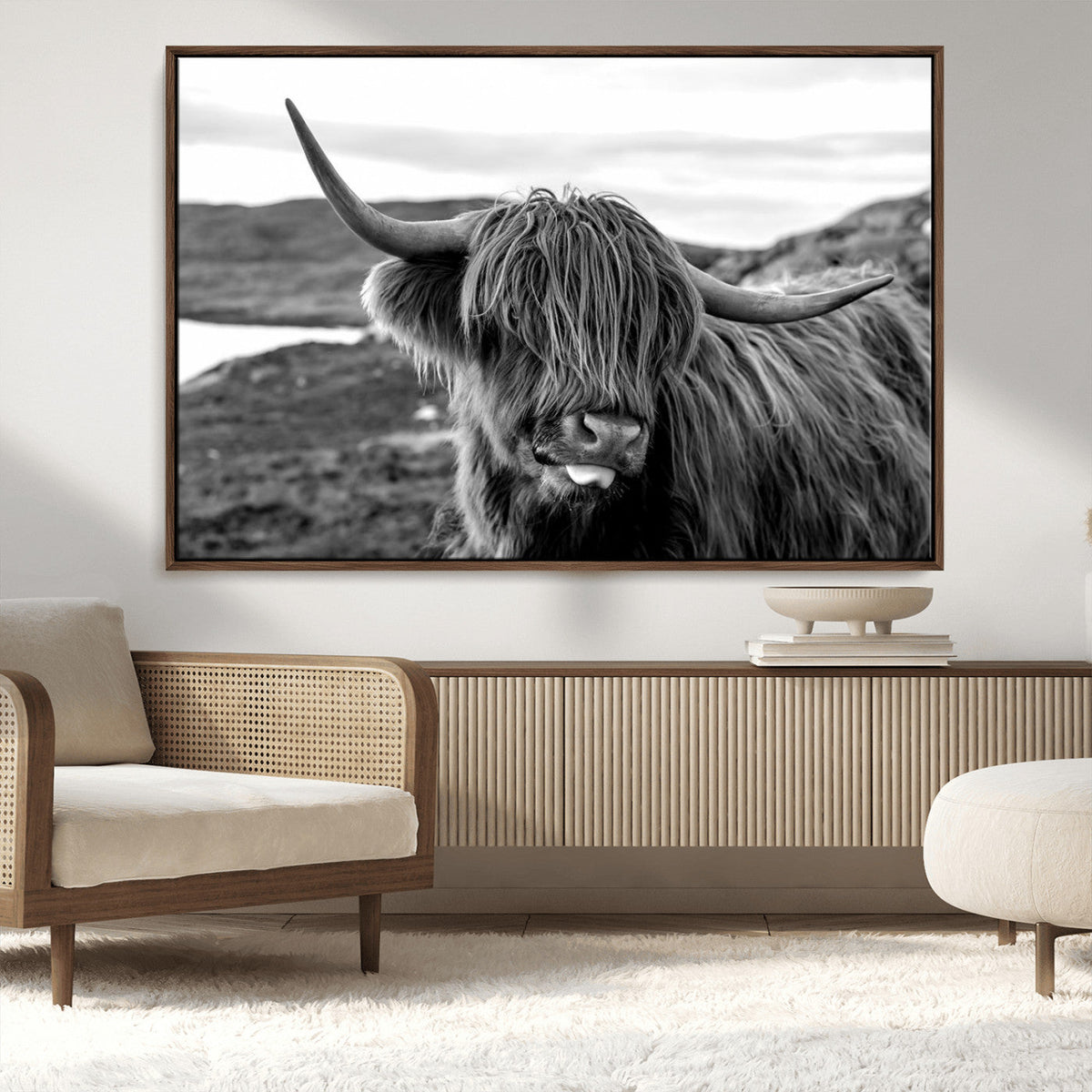 Longhorn Steer Canvas Print Wall Art, Highland Cow Canvas