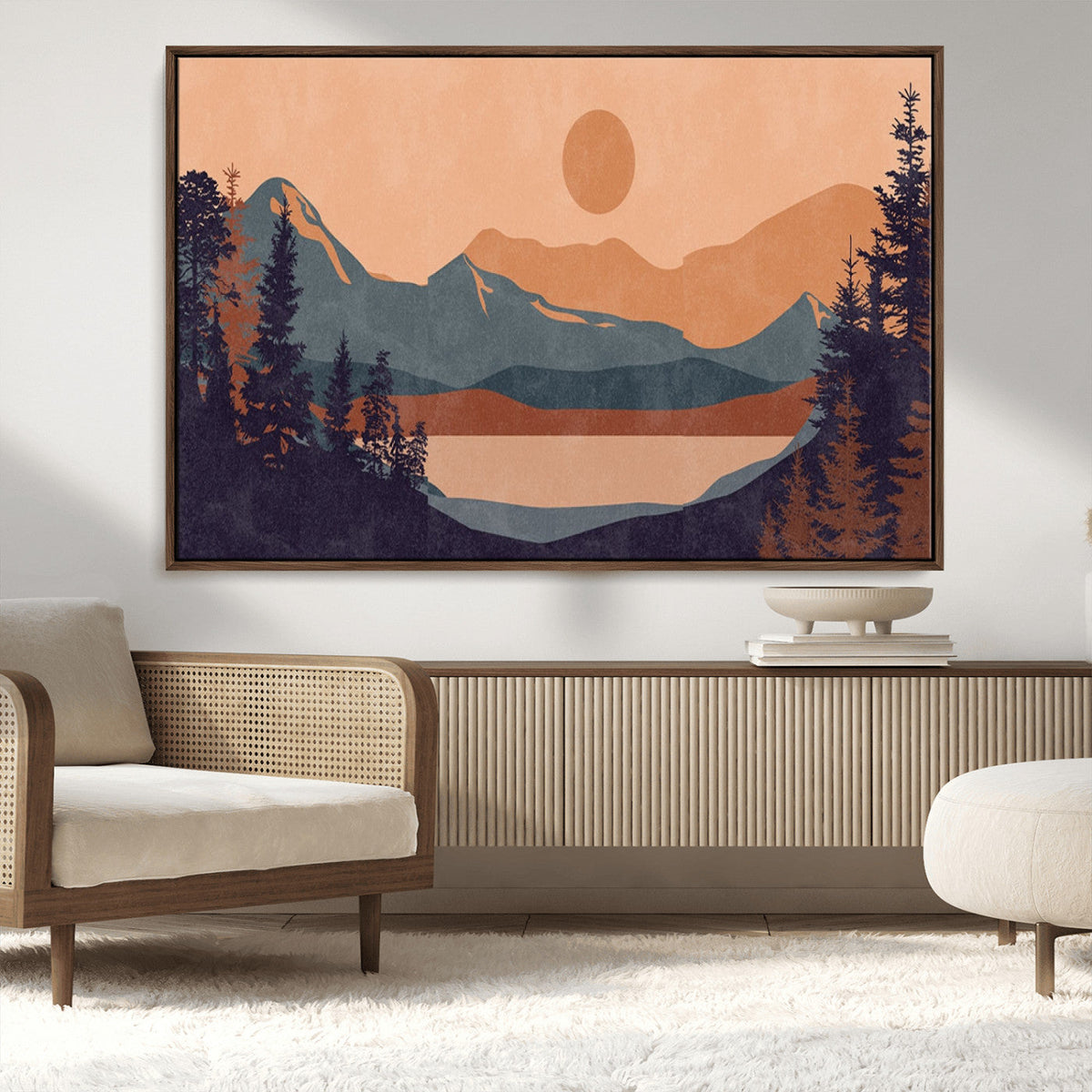 Modern Boho Sunset Canvas Print, Mountain Landscape Triptych