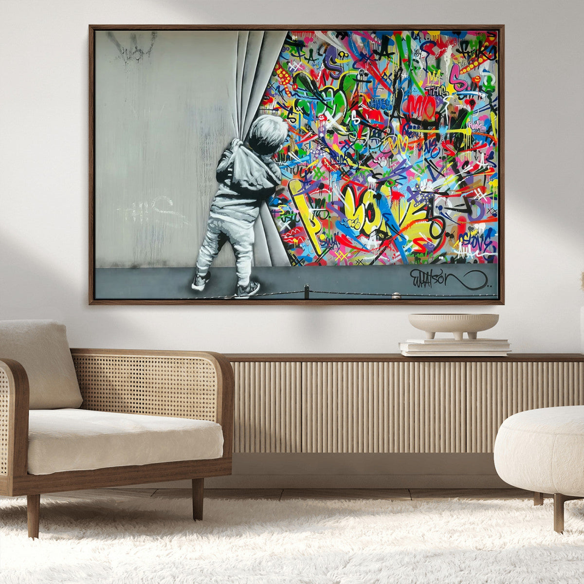 Banksy Colorful Street Graffiti Canvas Wall Art Print,
