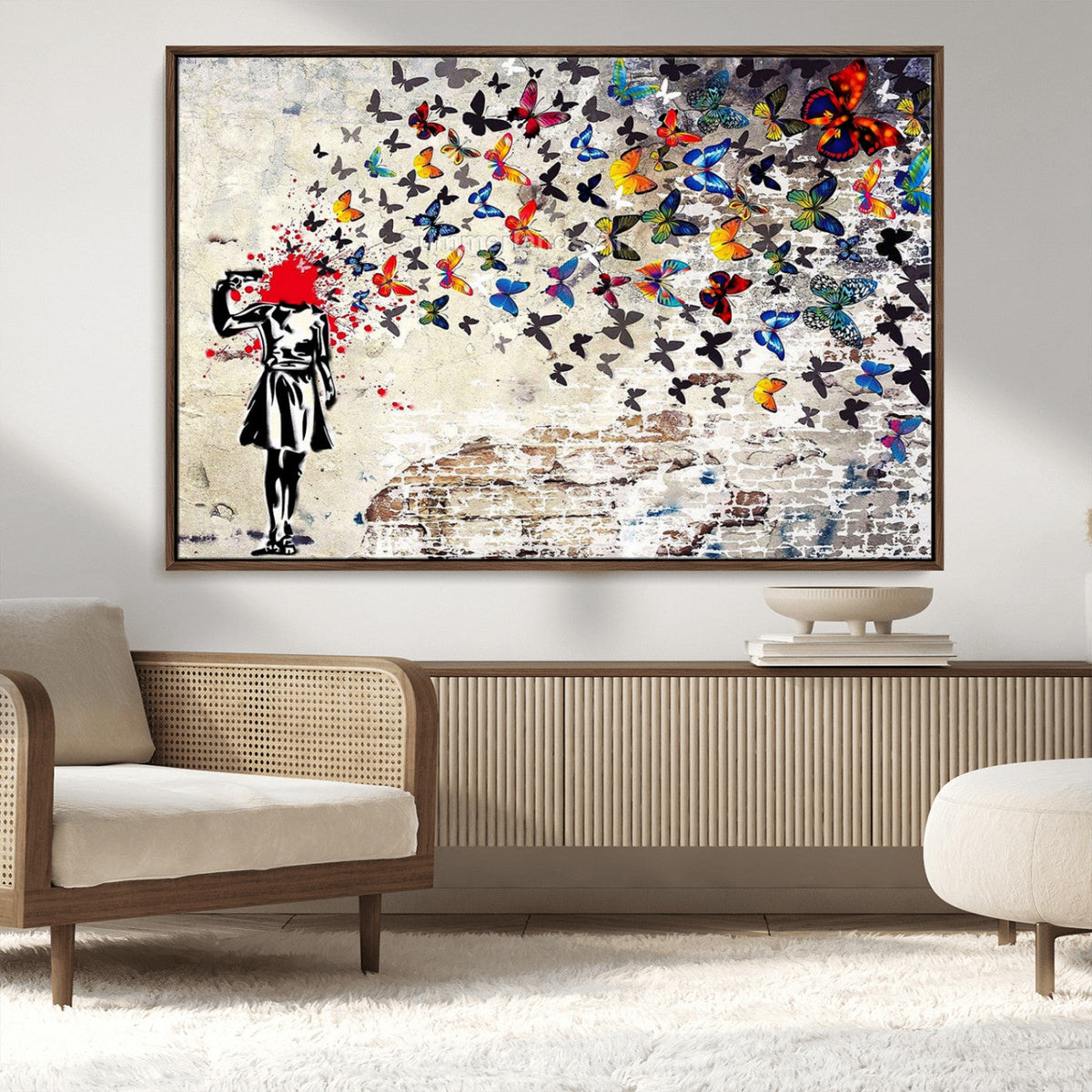Banksy Art Butterfly Girl Explosion Canvas Art – Vibrant