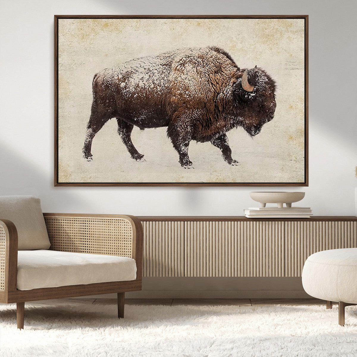 Buffalo Wall Art, Western Bison Canvas Print, Rustic Buffalo