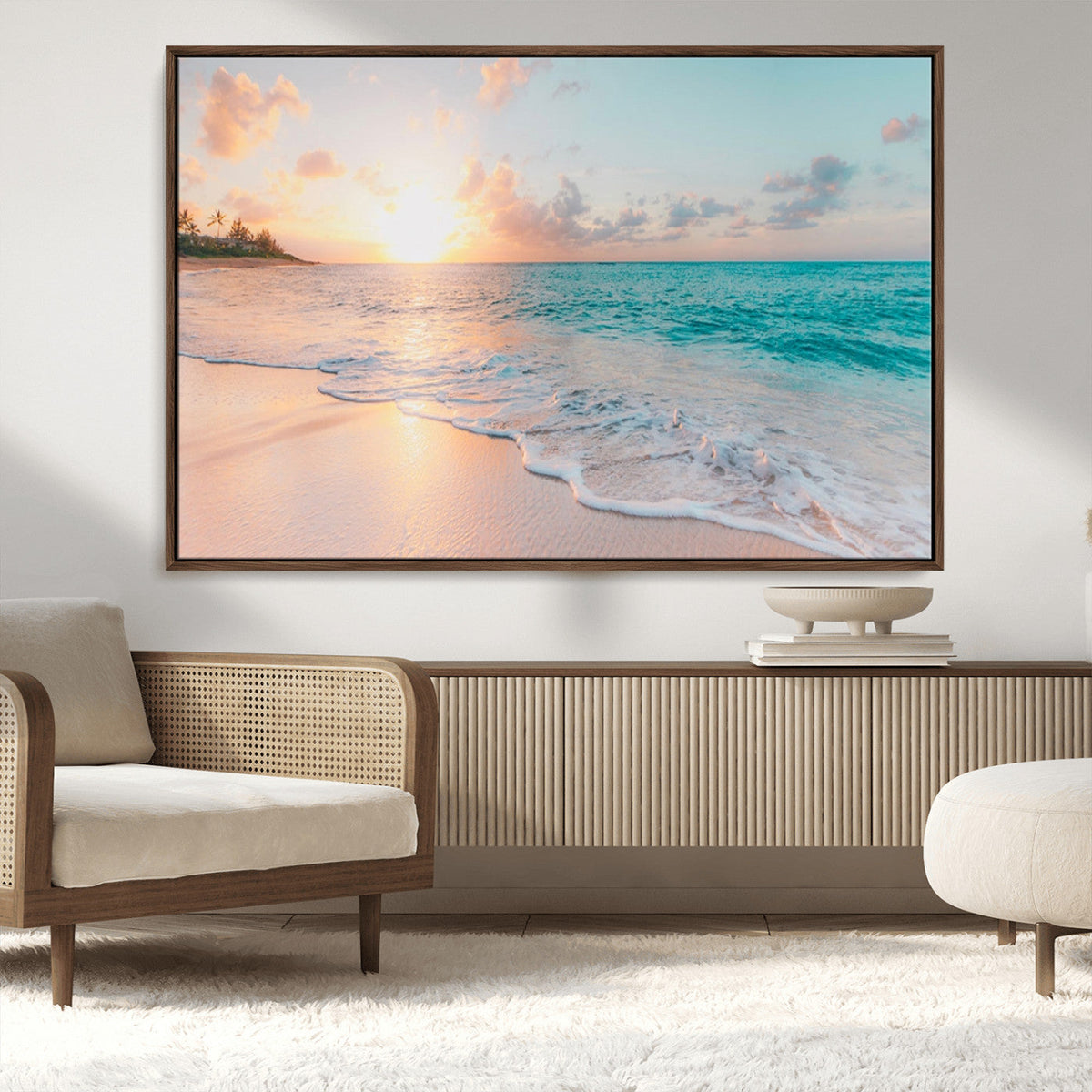 Beach Sunrise Wall Art, Coastal Seascape Canvas Print, Ocean