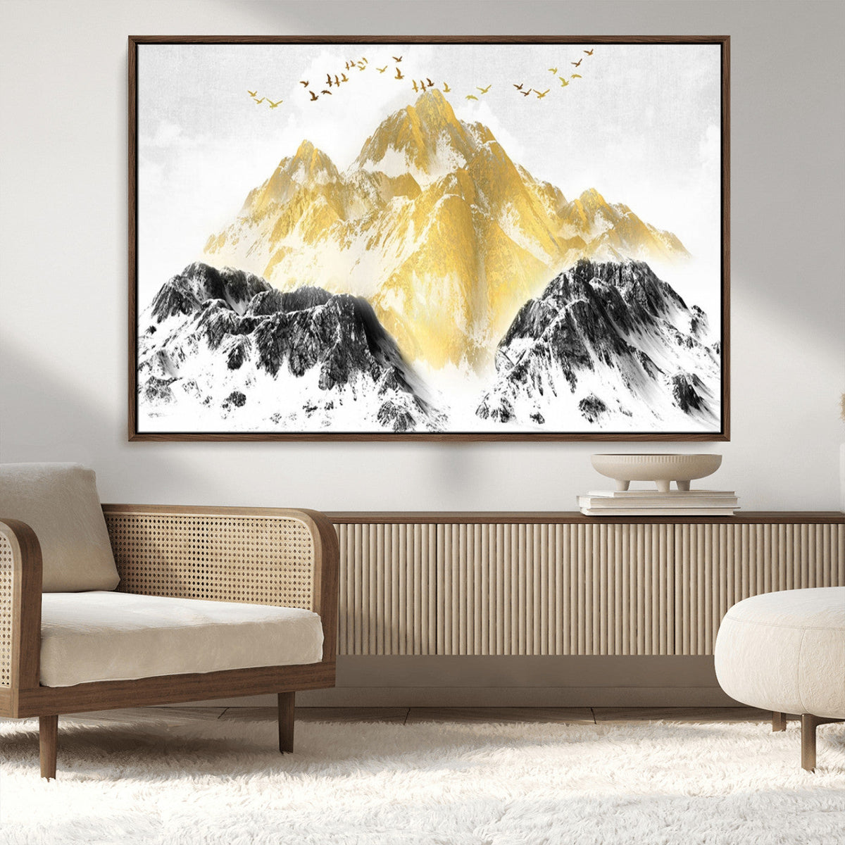 Golden Mountain Triptych Wall Art Canvas Print, Modern