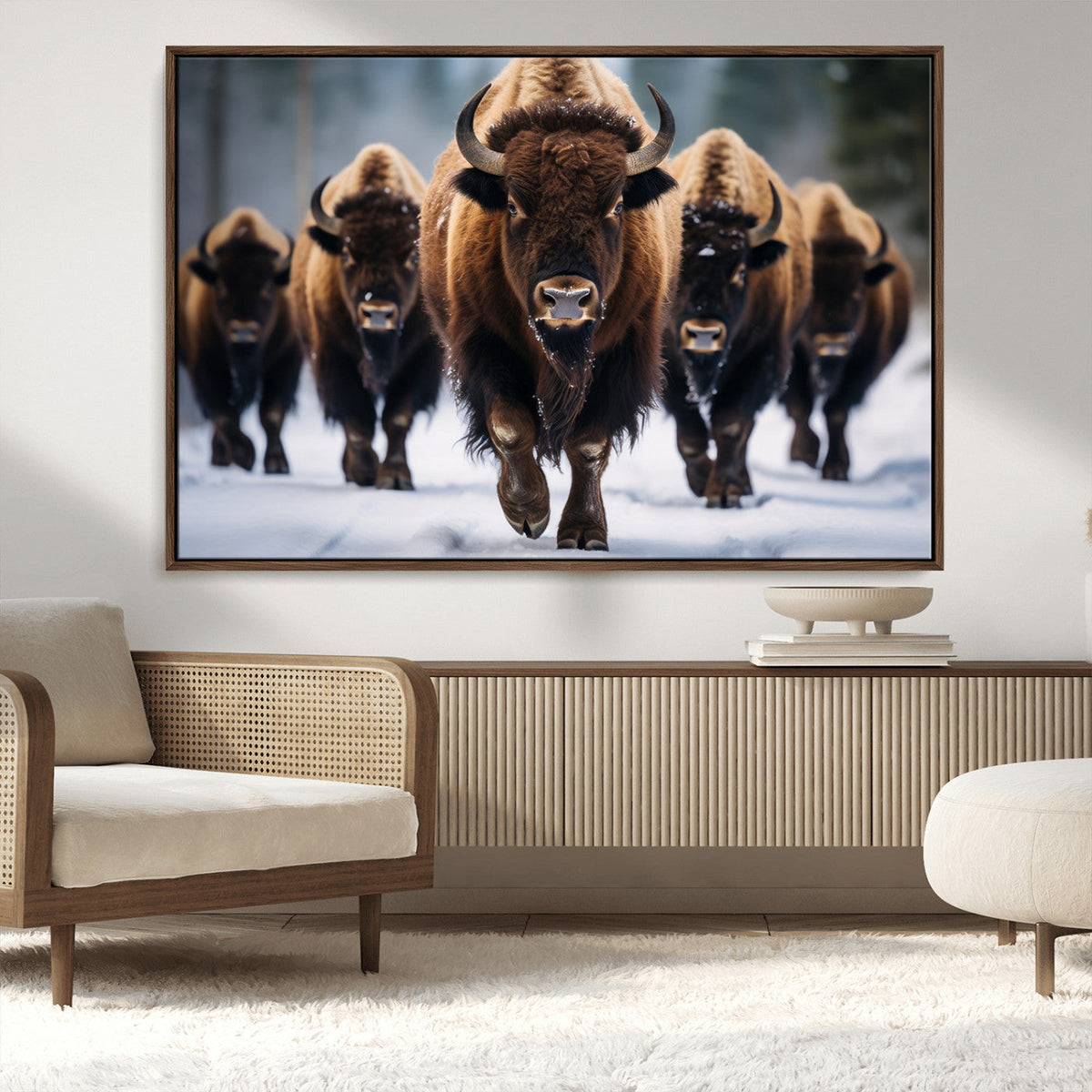 Buffalo Wall Art Canvas Print, American Bison Herd Wall Art