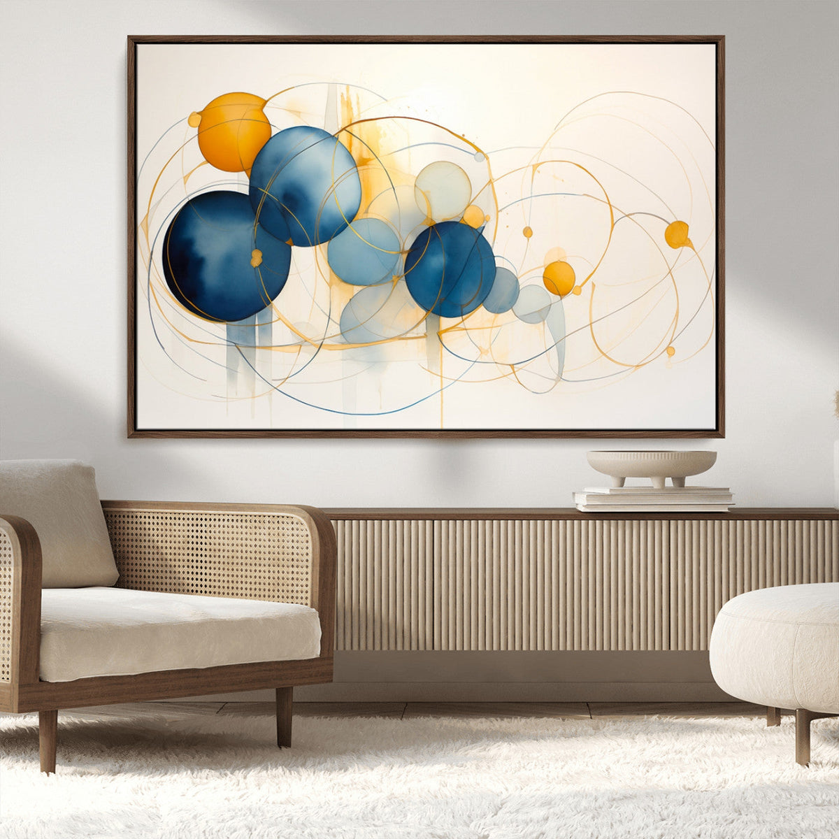 Geometric Blue Orange Abstract Wall Art Canvas, Geometric