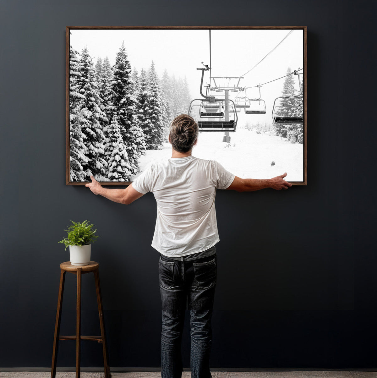 Ski Wall Art - Ski Lift Wall Art Canvas Print Snow Covered
