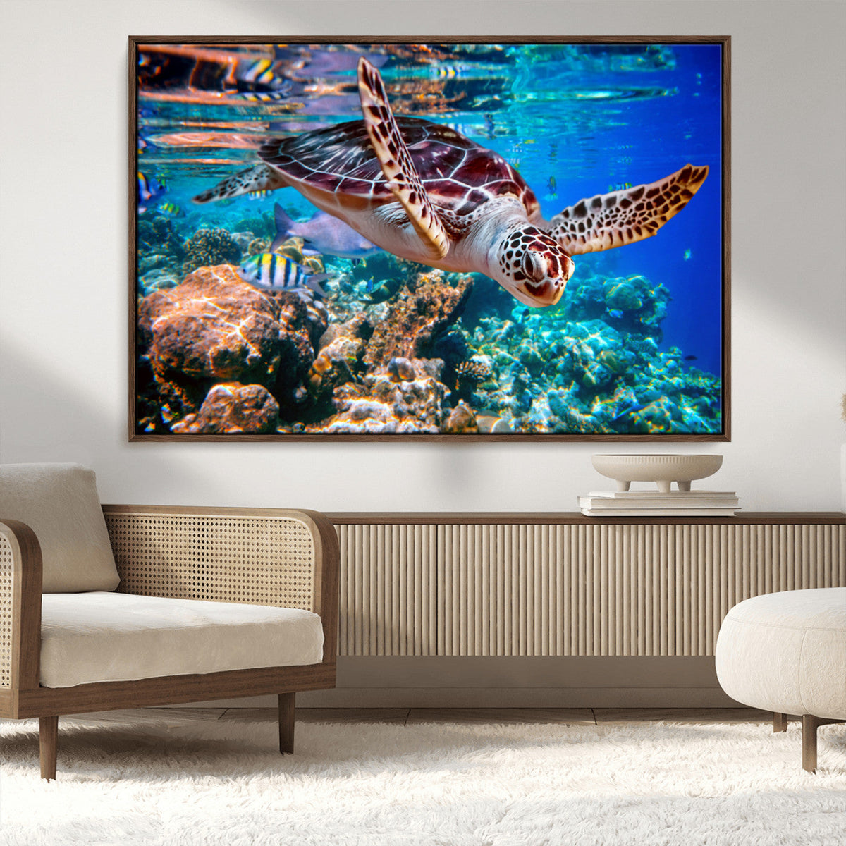 Underwater Coral Reef Sea Turtle Wall Art Canvas Print,