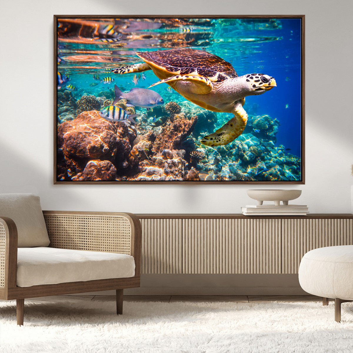 Sea Turtle Wall Art Canvas Print – Vibrant Ocean Coral Reef