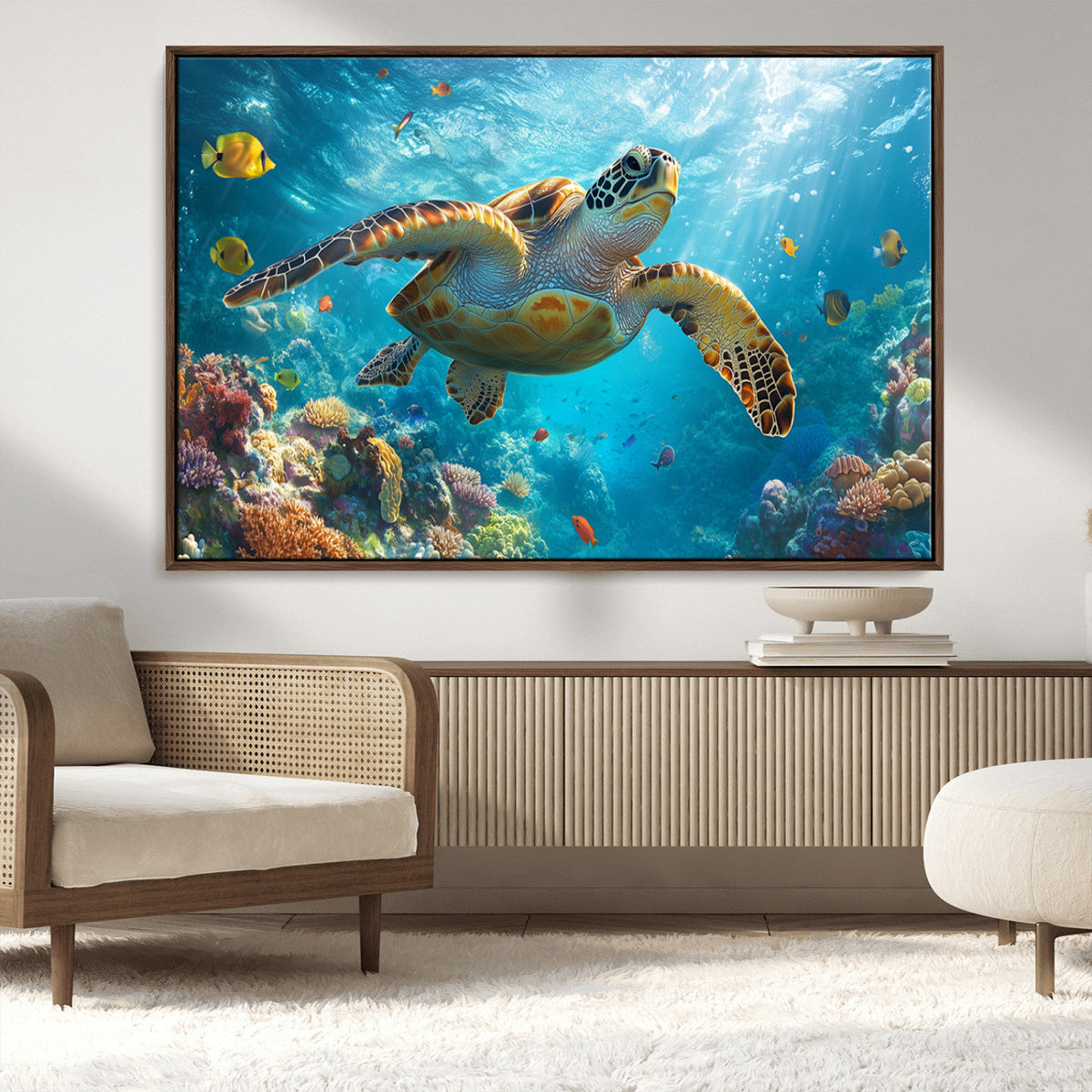 Sea Turtle Underwater Canvas Wall Art Print - Vibrant Ocean