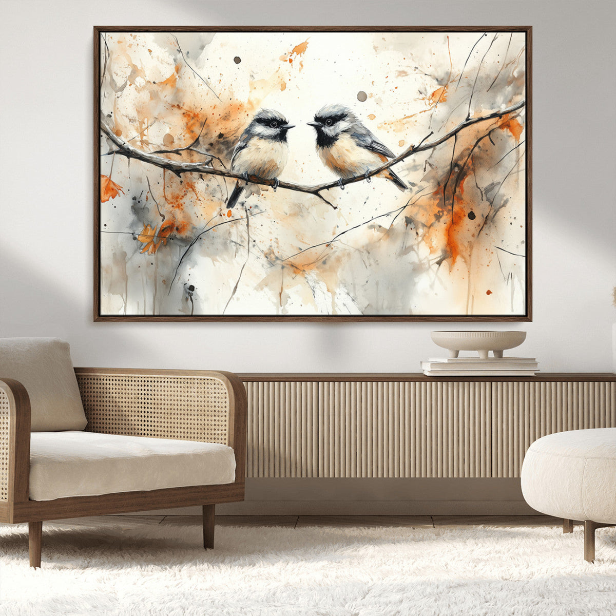 Abstract Watercolor Chickadee Bird Canvas Wall Art Print -