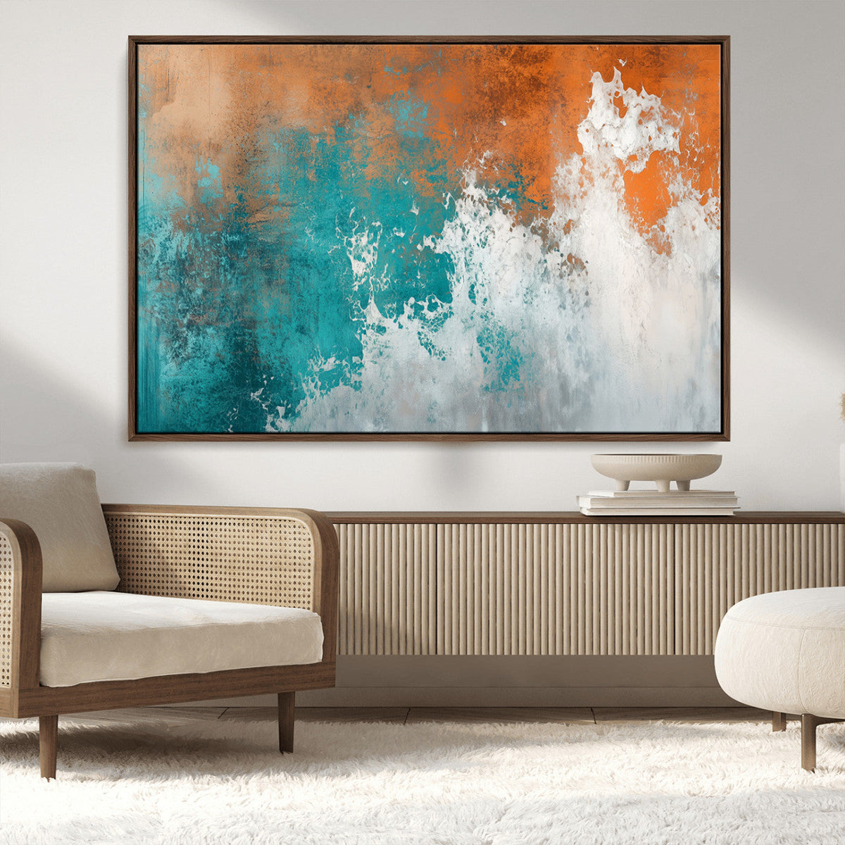 Vintage Abstract Print - Bold Teal and Orange Canvas Wall