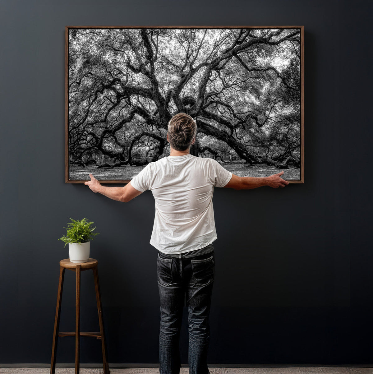 Black and White Old Angel Oak Tree Wall Art Canvas Print