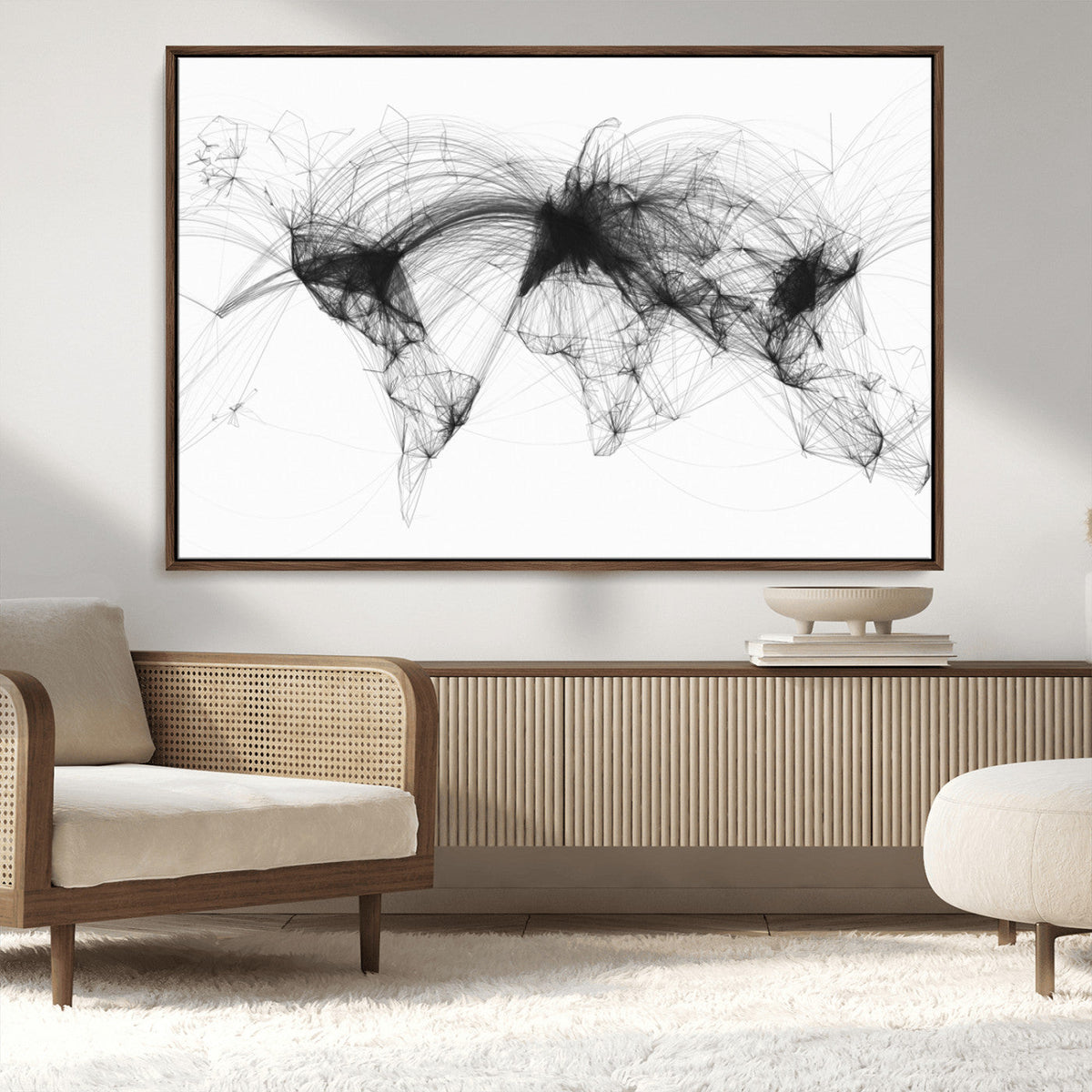Flight Routes Air Traffic Map Canvas Wall Art - Framed -