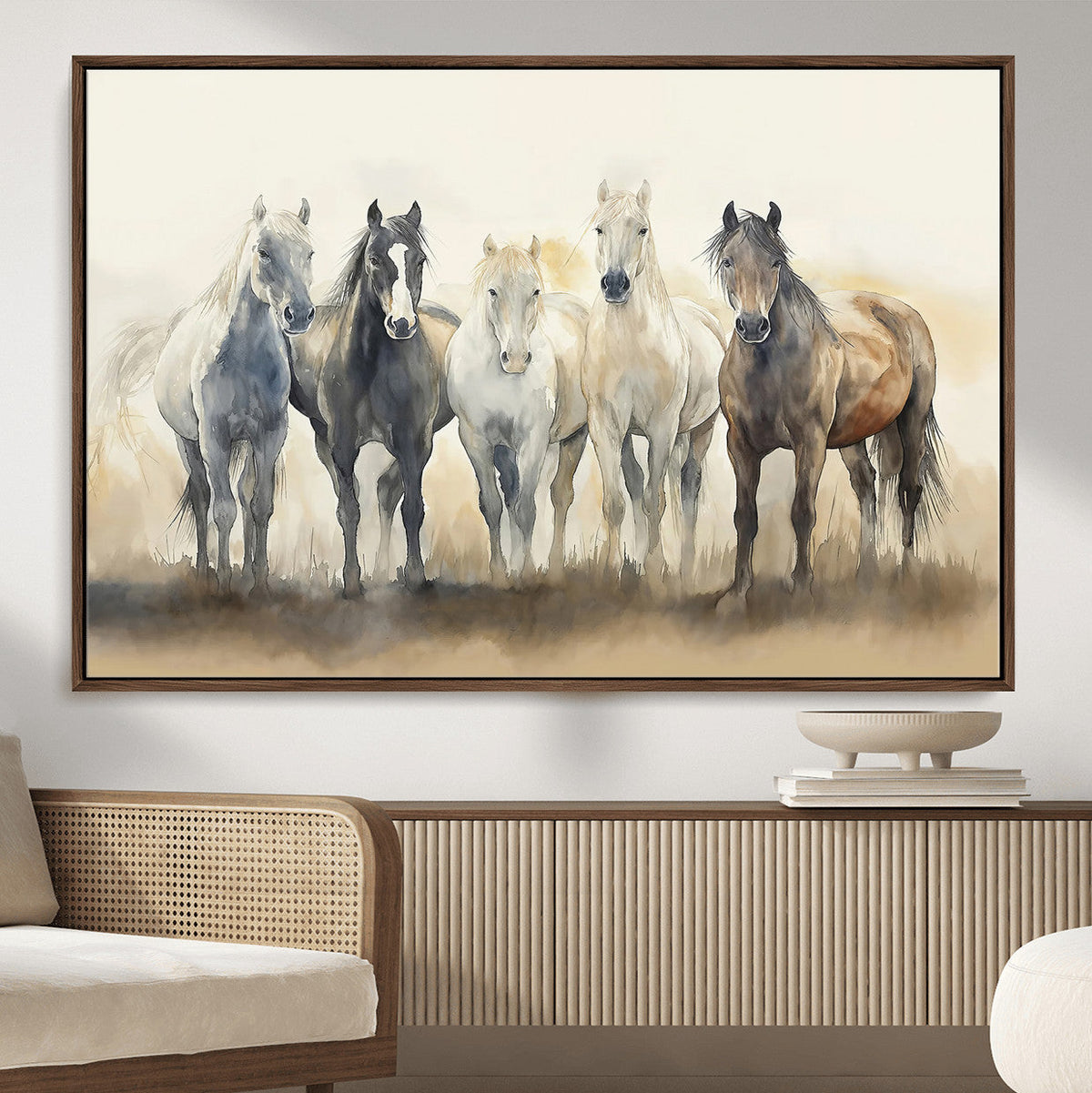 Wild Horses Wall Art Canvas Print, Framed Running Horses Art