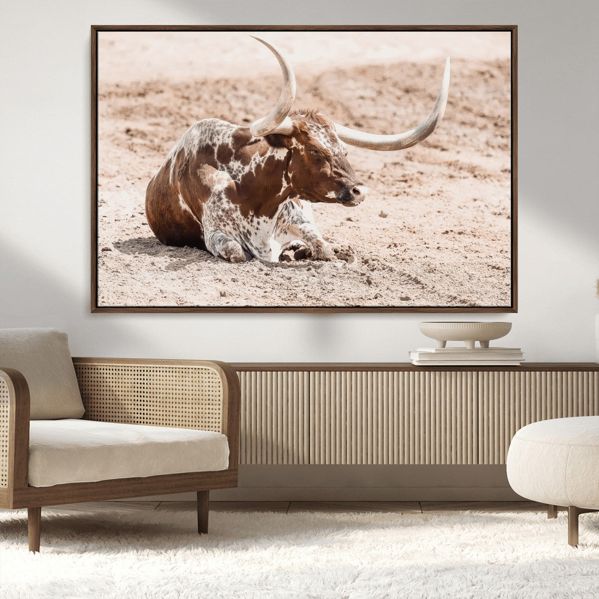 Texas Longhorn Wall Art Canvas Print – Framed Resting Bull