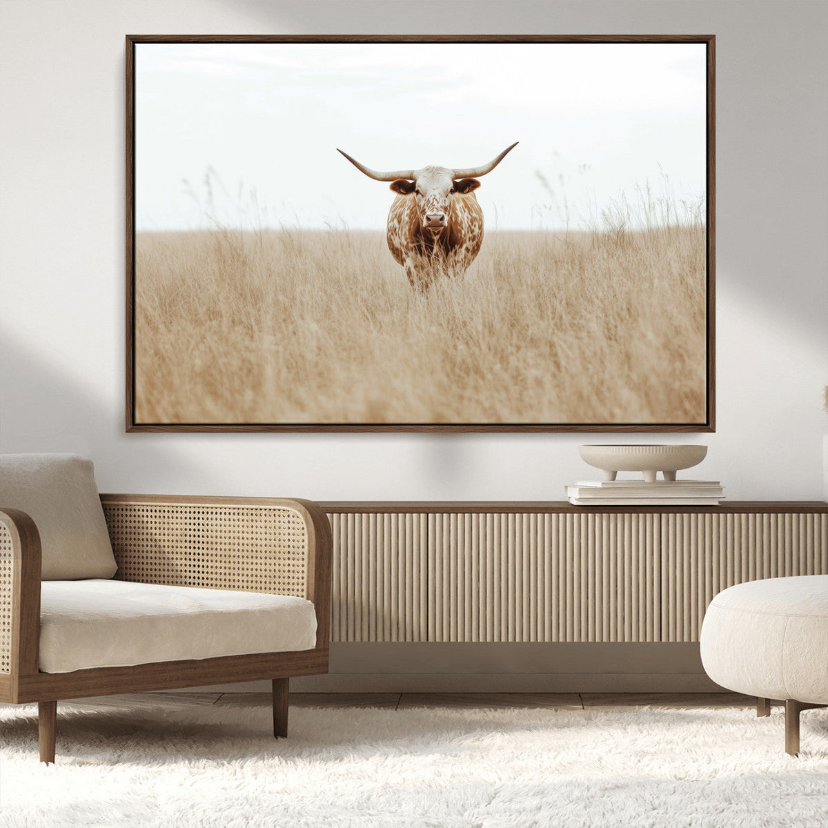 Texas Longhorn Wall Art Canvas Print – Framed Lone Cattle