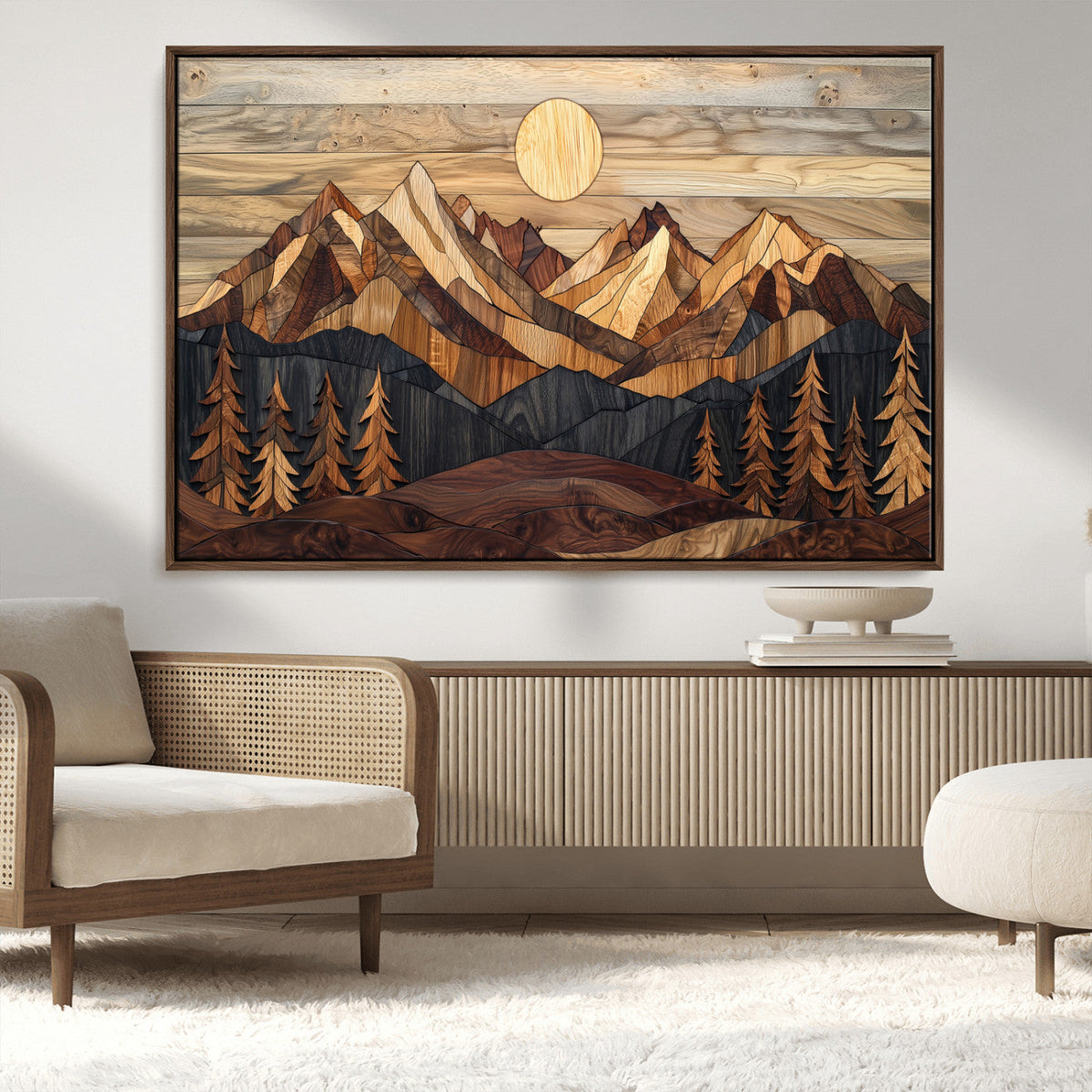 Wood Mountain Landscape Wall Art Canvas Print – Framed