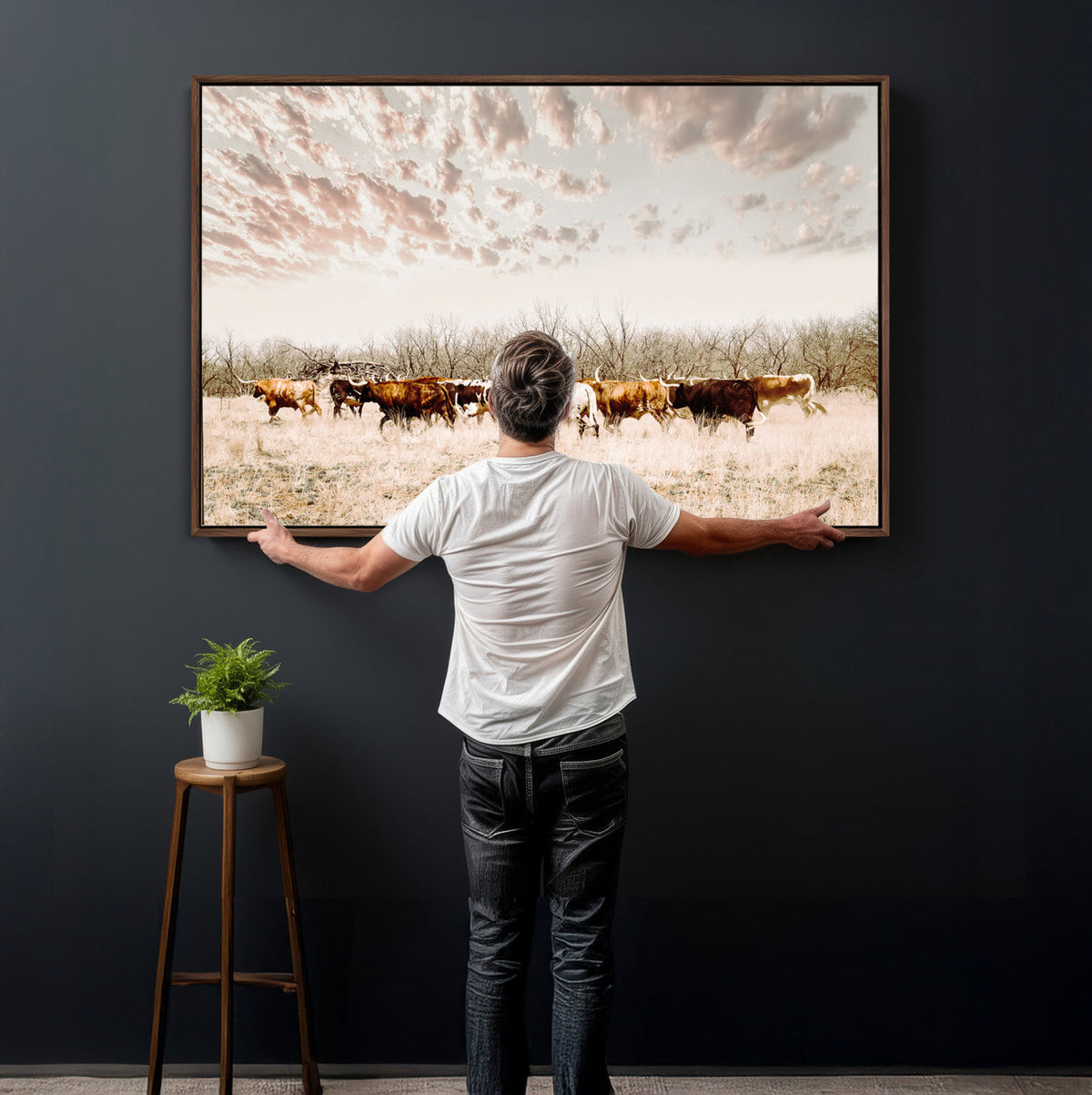Longhorn Cattle Wall Art Canvas Print – Framed Texas Ranch