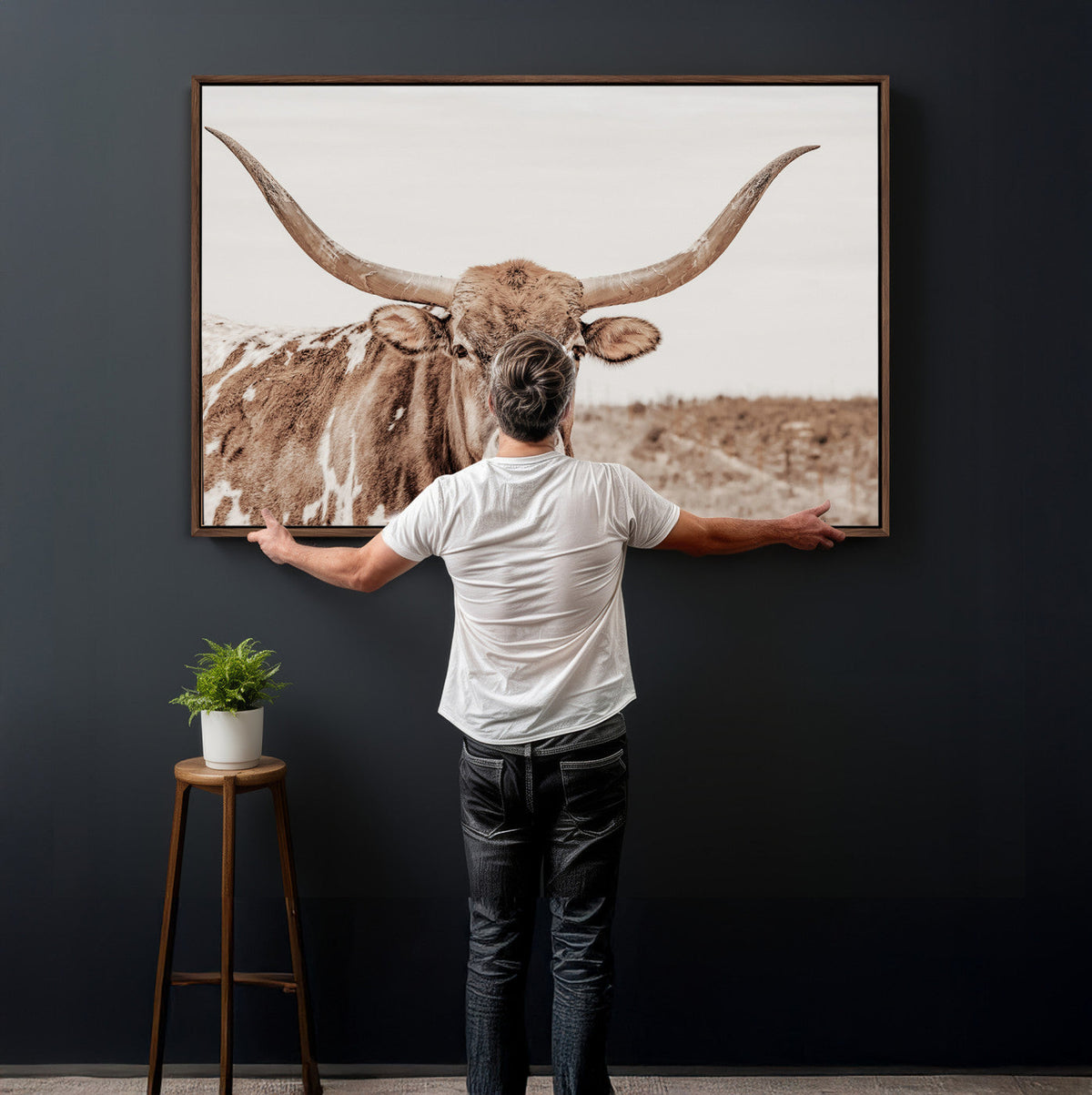 Longhorn Cow Wall Art Canvas Print – Framed Texas Ranch