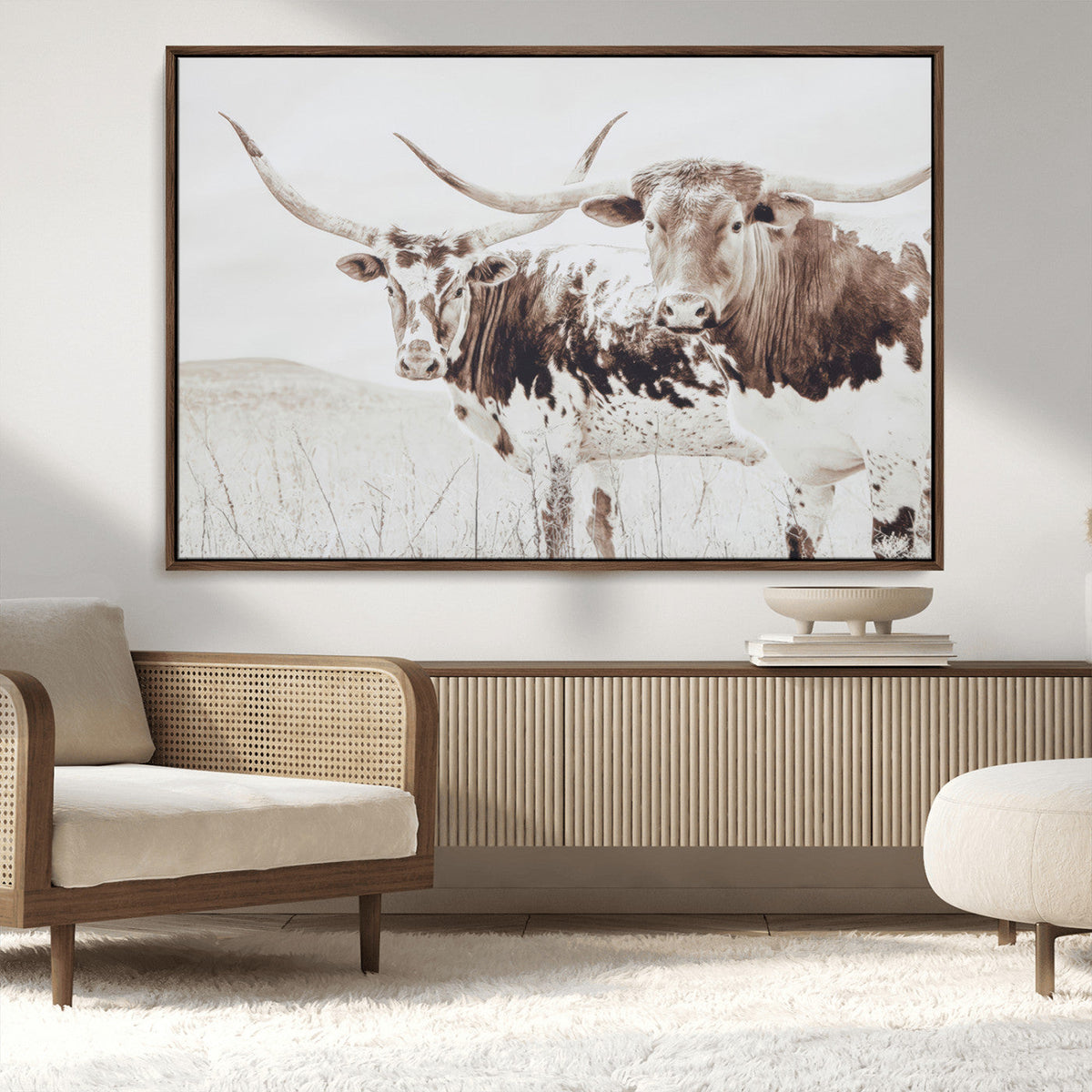 Longhorn Wall Art Canvas Print – Framed Western Cow Rustic