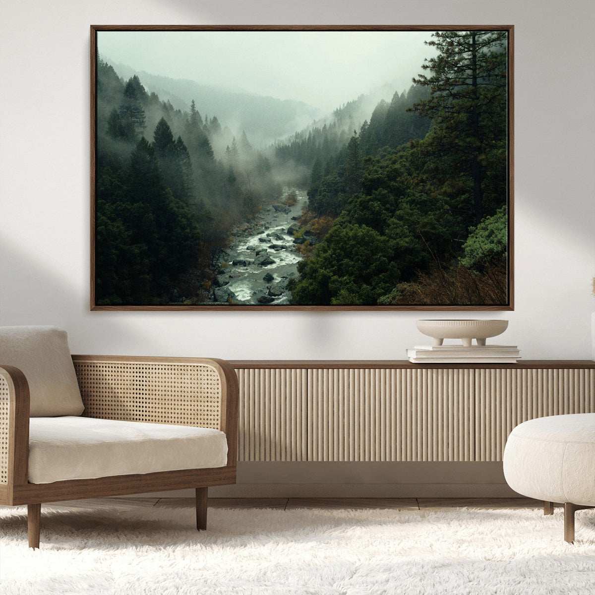 Misty Forest Wall Art Canvas Print – Framed Foggy River