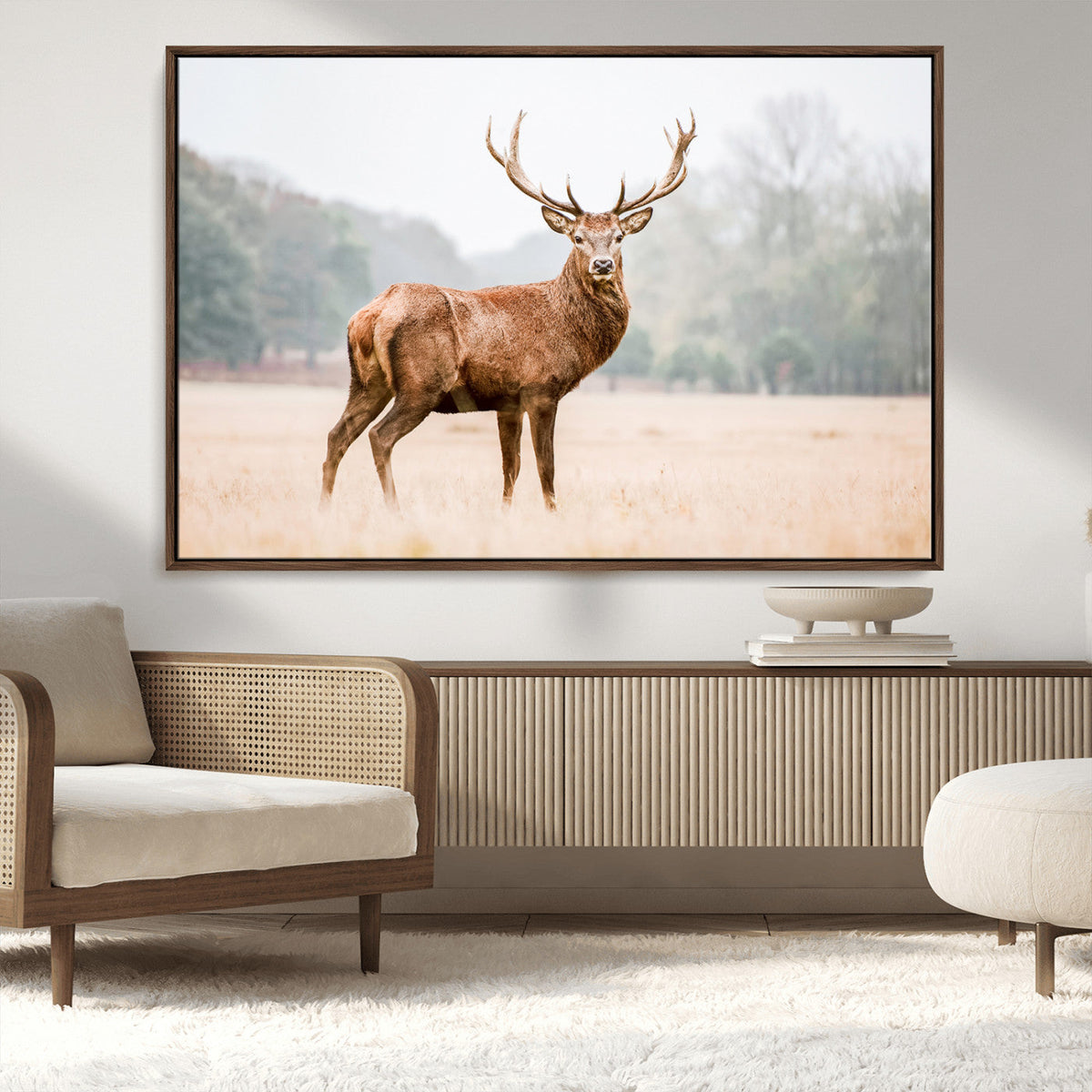 Vintage Wildlife Wall Art Canvas Print – Misty Landscape