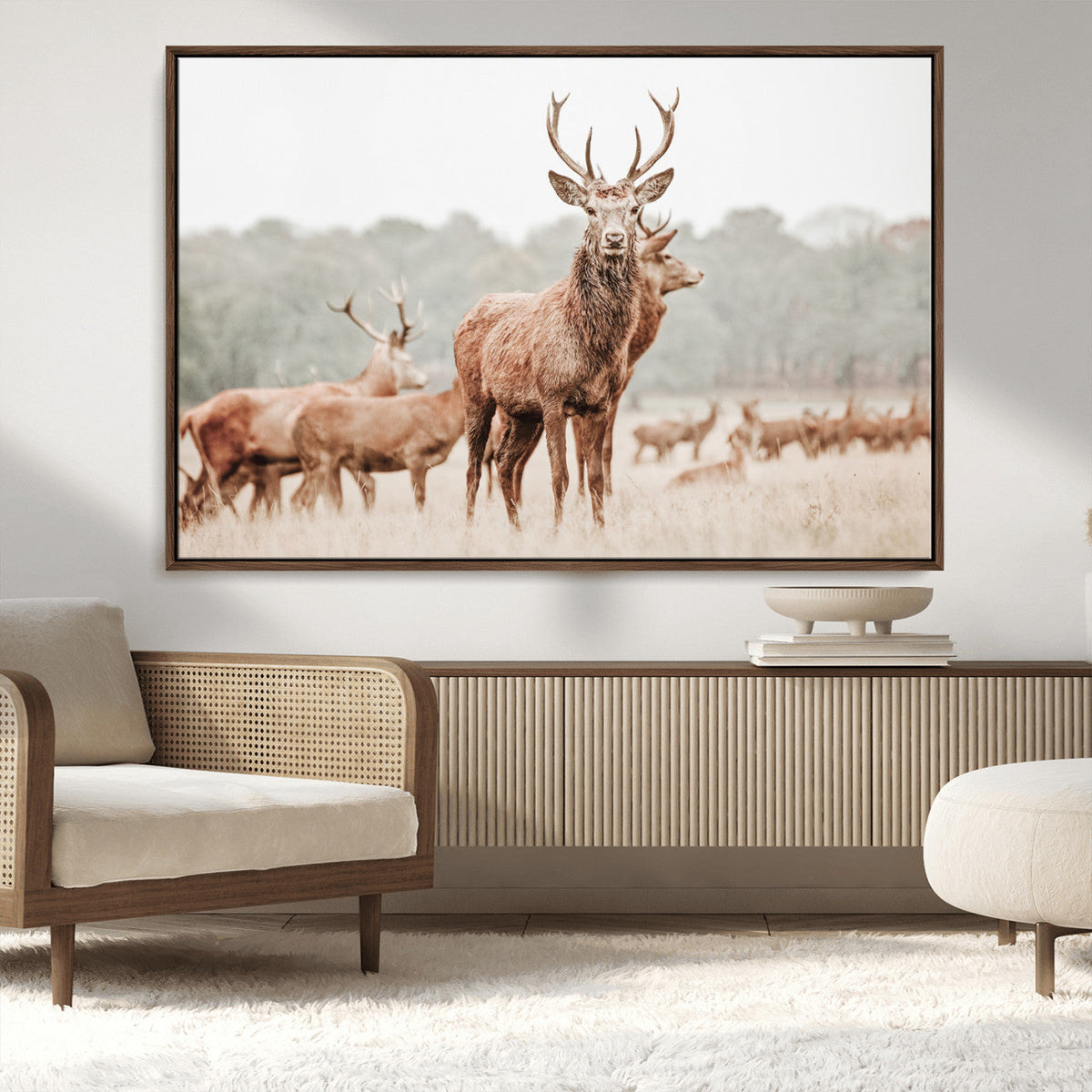 Rustic Nature Wall Art Canvas Print – Stag Woodland Framed