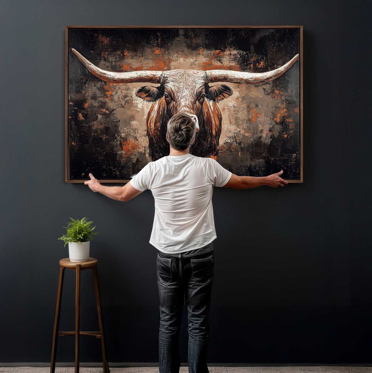 Abstract Longhorn Wall Art Canvas Print – Vintage Western