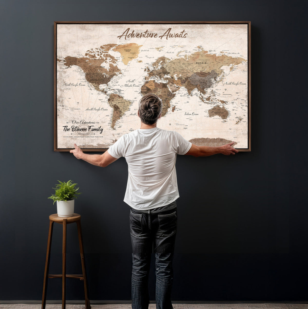 Custom Push Pin World Map Wall Art Canvas Print –