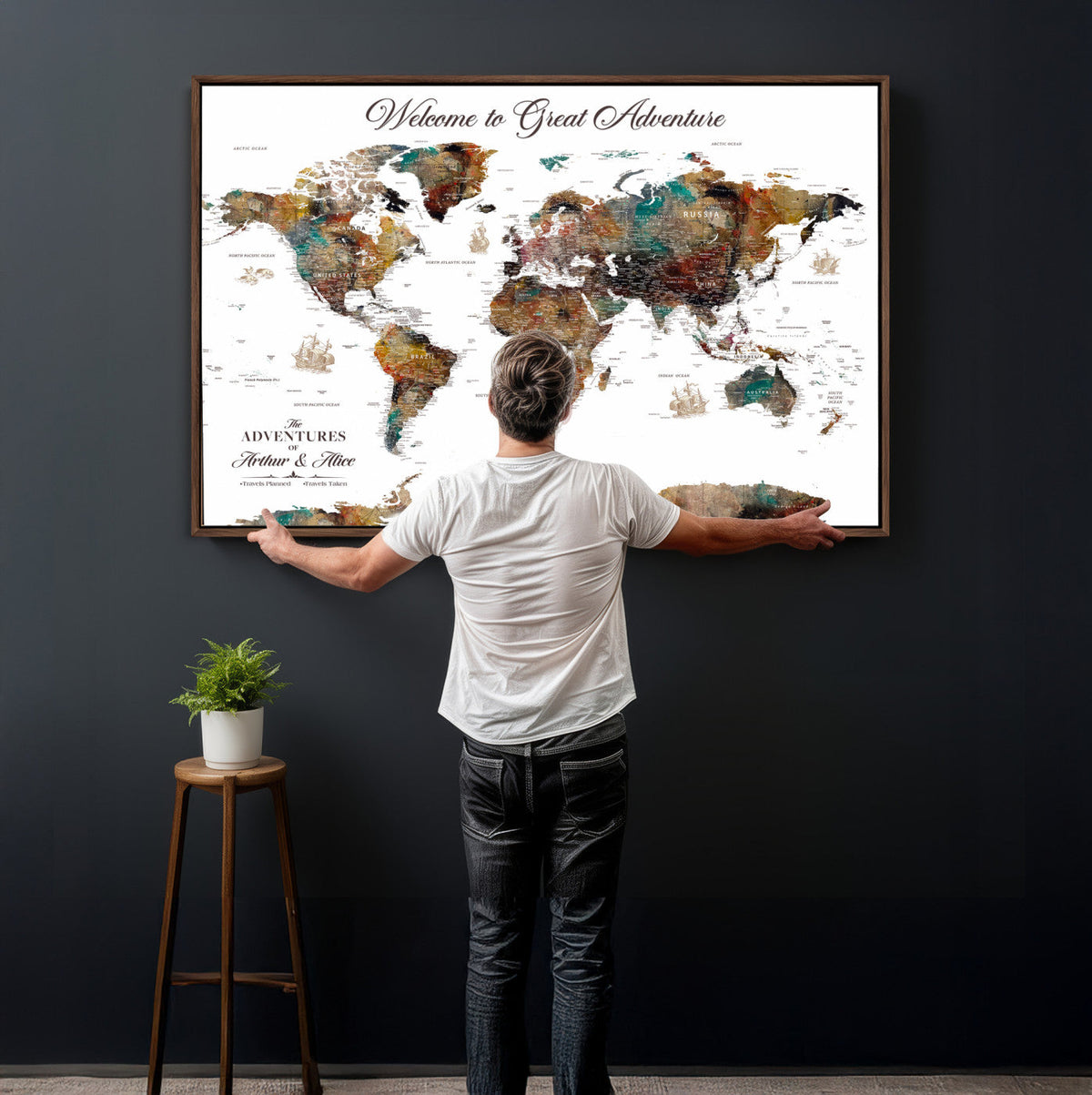 Customizable Framed World Map Canvas Print – Personalized