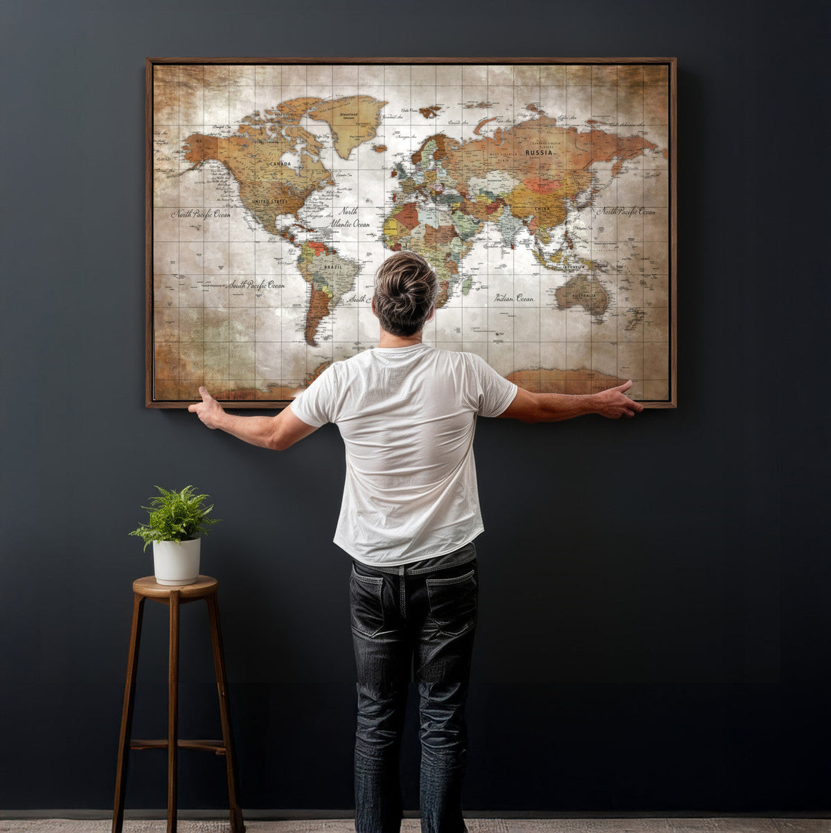 Vibrant Watercolor World Map Canvas Wall Art – Framed Travel