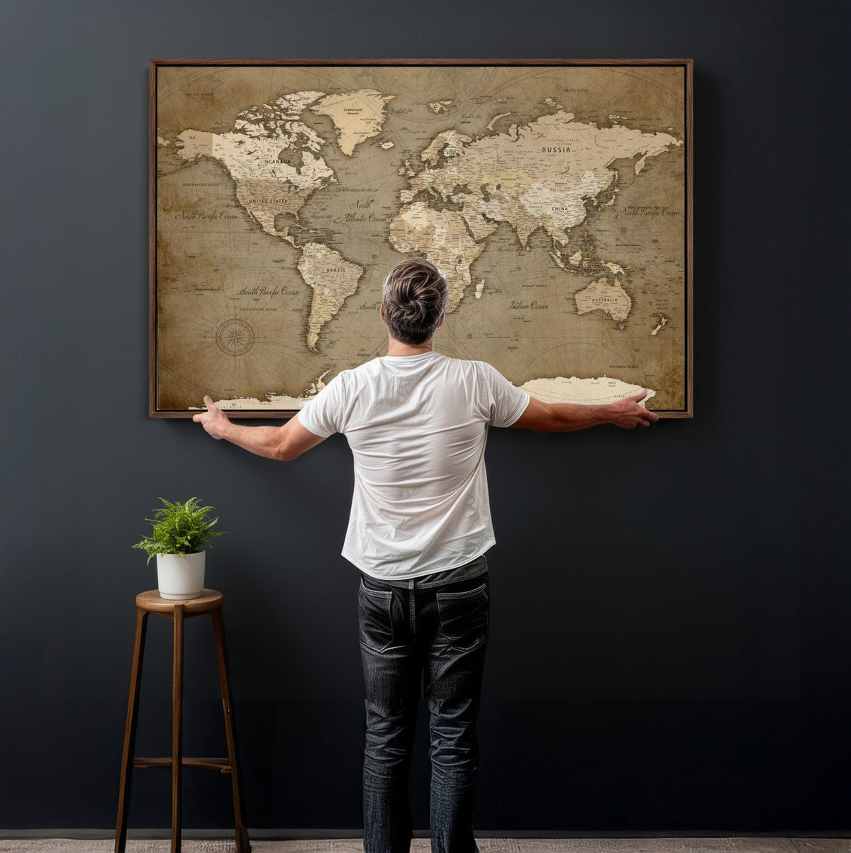 World Map Wall Art Canvas Print, Framed Map Art Picture