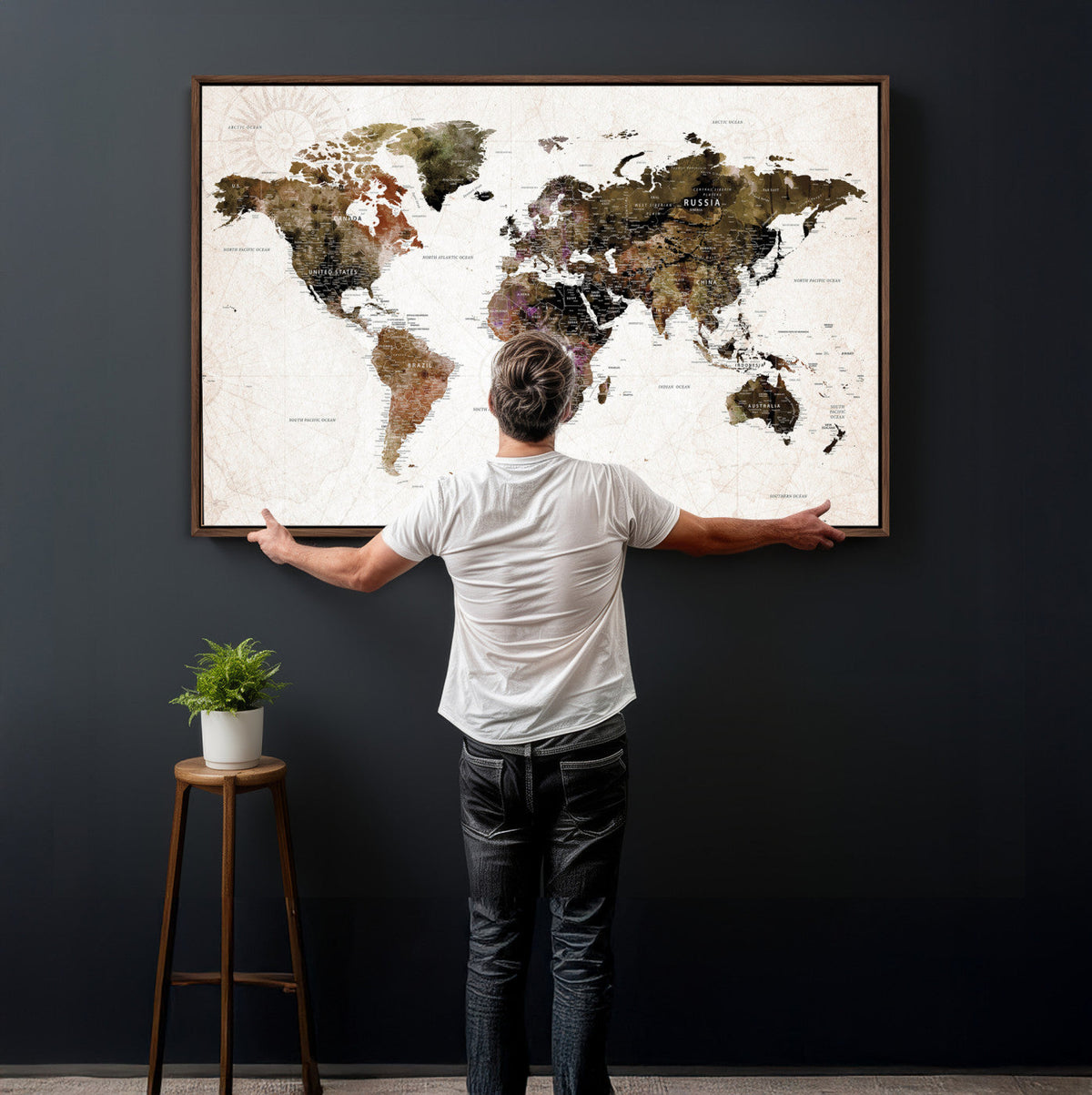 Watercolor World Map Print - Large Wall Art Canvas Print for