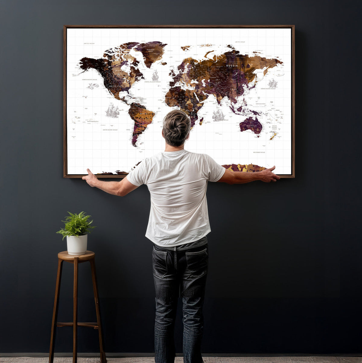 Rustic World Map Wall Art Canvas Print | Large World Map on