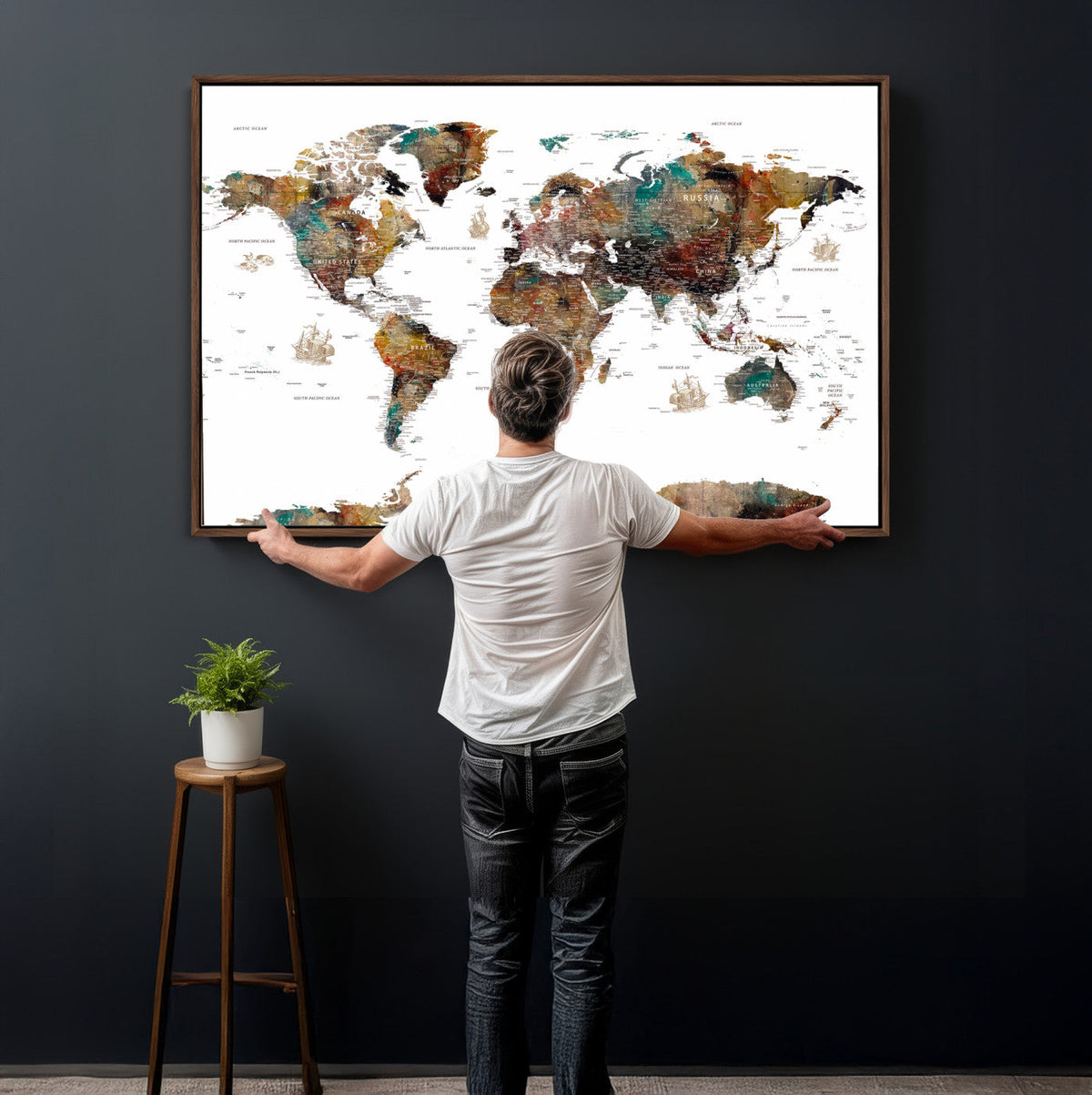 Watercolor World Map Canvas Print – Detailed Map of the